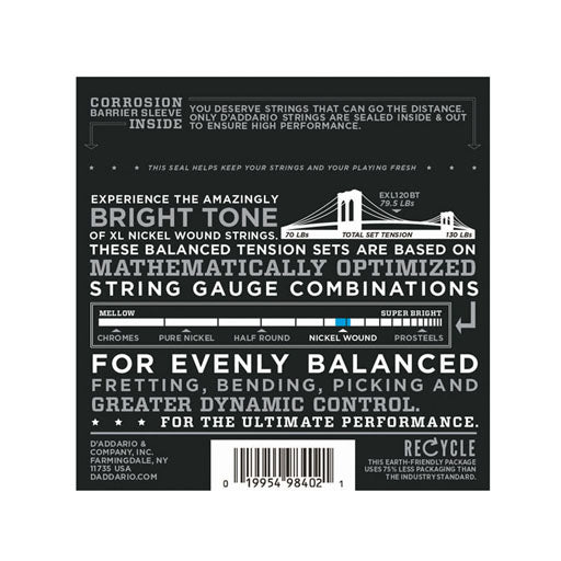 D'Addario EXL-120BT Nickel Wound Electric Guitar Strings for Various Genres, Super Light Gauge with Balanced Tension (9 - 40)