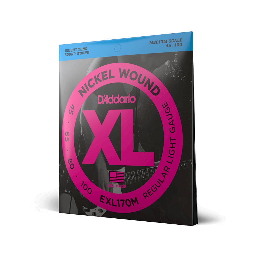 D'Addario EXL170M Medium Scale Nickel Wound Electric Bass Guitar Strings, Light Gauge (45-100)