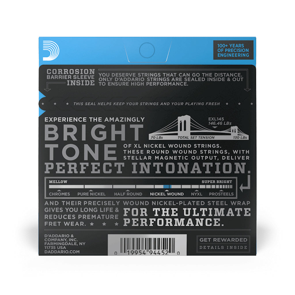 D'Addario Heavy Gauge EXL145 Nickel Wound Electric Guitar Strings, 12-54 with Plain 3rd