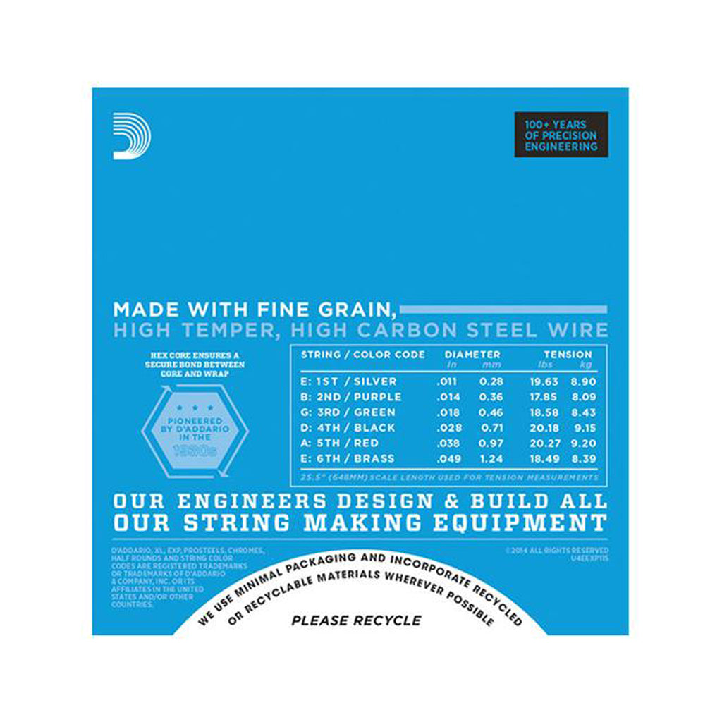 D'Addario EXP115 Coated Nickel Wound Electric Guitar Strings for Medium, Blues, and Jazz Styles with Gauge 11 - 49