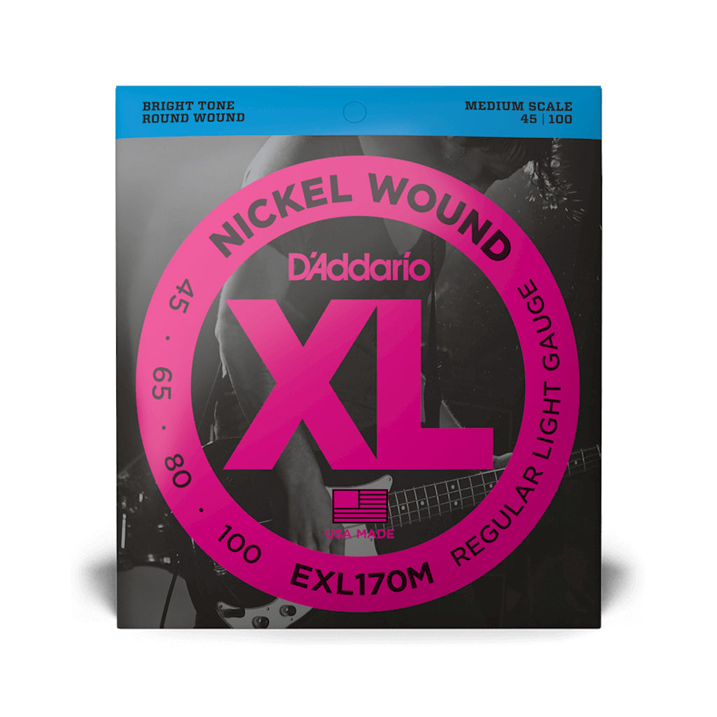 D'Addario EXL170M Medium Scale Nickel Wound Electric Bass Guitar Strings, Light Gauge (45-100)