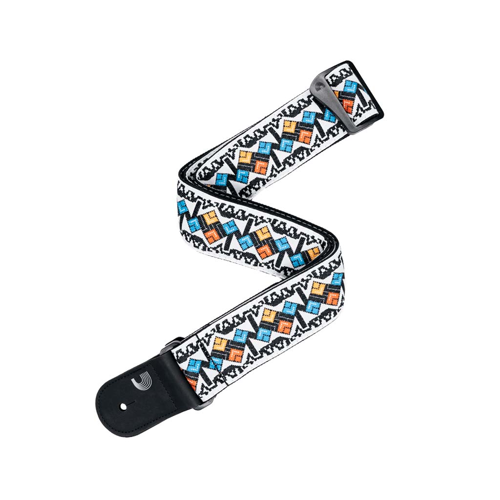 D'Addario White Jacquard Woven Eco - Comfort Guitar Strap for Multiple Guitars
