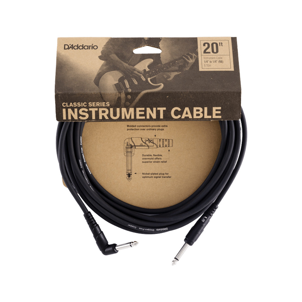D'Addario Professional Classic Series 20-Feet Right Angled Instrument Cable for Musical Instruments