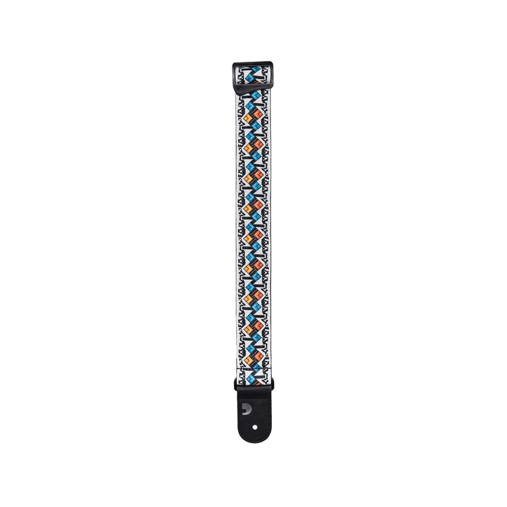 D'Addario White Jacquard Woven Eco - Comfort Guitar Strap for Multiple Guitars