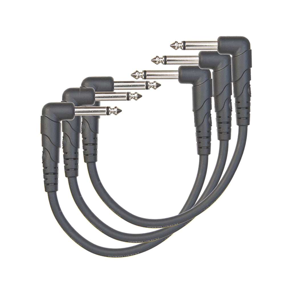 D'Addario 6-Inch Classic Series Mono 1/4-Inch Right Angle Patch Cable, Pack of 3 - Ideal Instrument Connection Cables