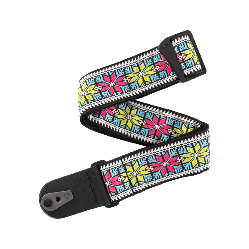 D'Addario 50TC00 50mm Woven Guitar and Bass Guitar Strap with Pad Lock and Unique Parallel Flowers Design