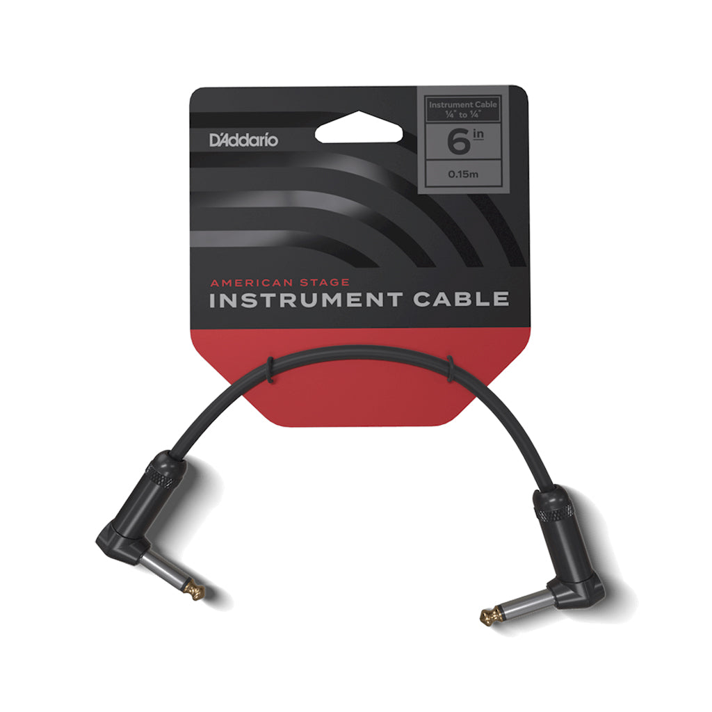 D'Addario American Stage 1/4 - inch 6 - inches Right - Angle to Right - Angle Professional Musical Patch Cable for Guitar Pedal Boards