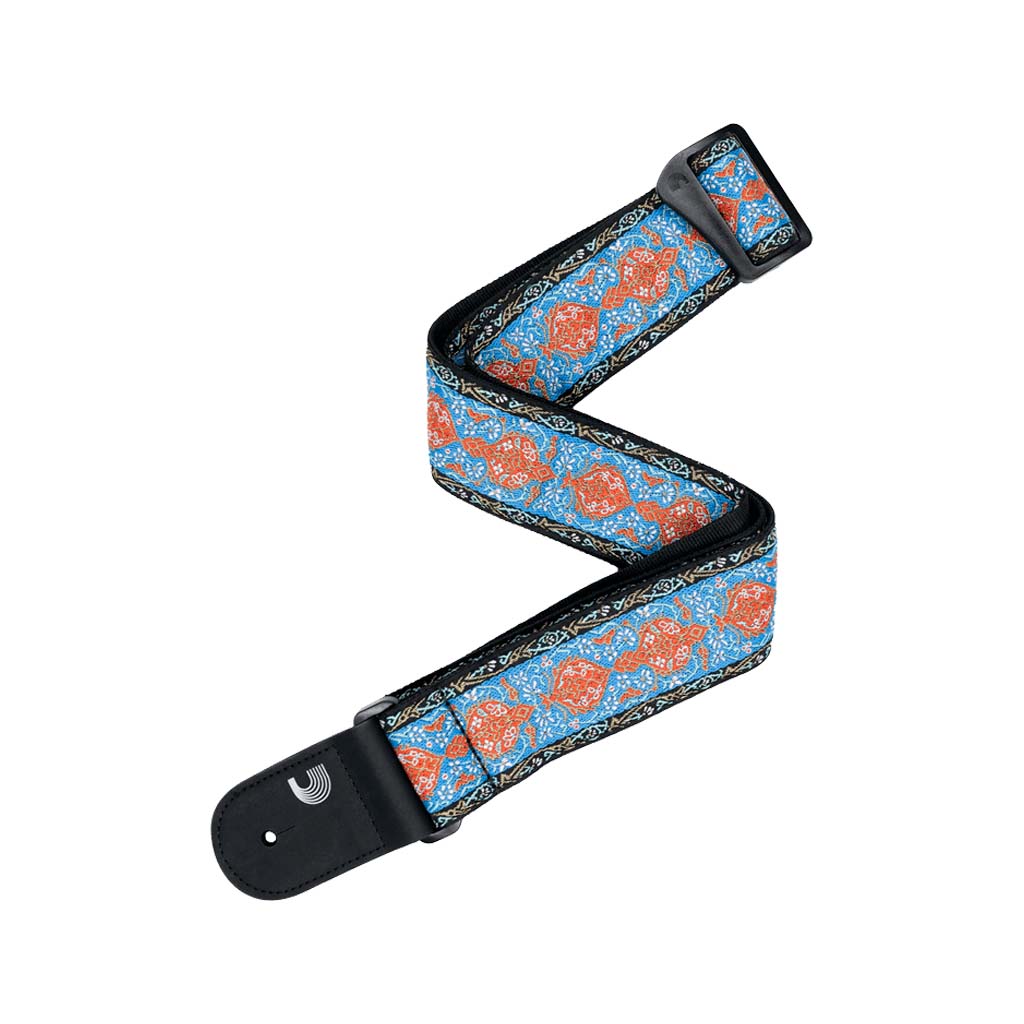 D'Addario Eco-Friendly Comfortable Jacquard Woven Guitar Strap in Stylish Blue and Orange Shades, Suitable for Electric, Acoustic and Bass Guitars