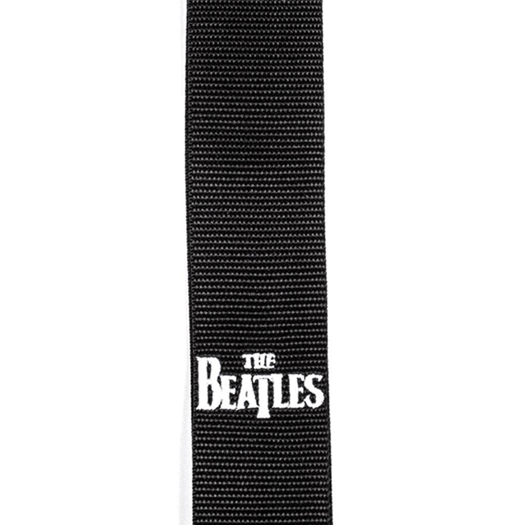 D'Addario Black Polypro Guitar Strap Featuring Embroidered Art of the Iconic Beatles Logo - Ideal for Guitar Enthusiasts