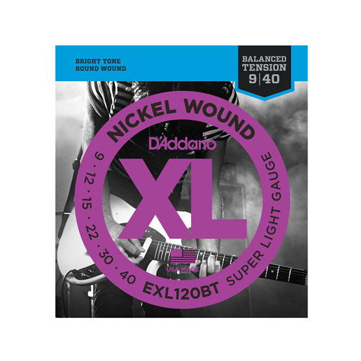 D'Addario EXL-120BT Nickel Wound Electric Guitar Strings for Various Genres, Super Light Gauge with Balanced Tension (9 - 40)