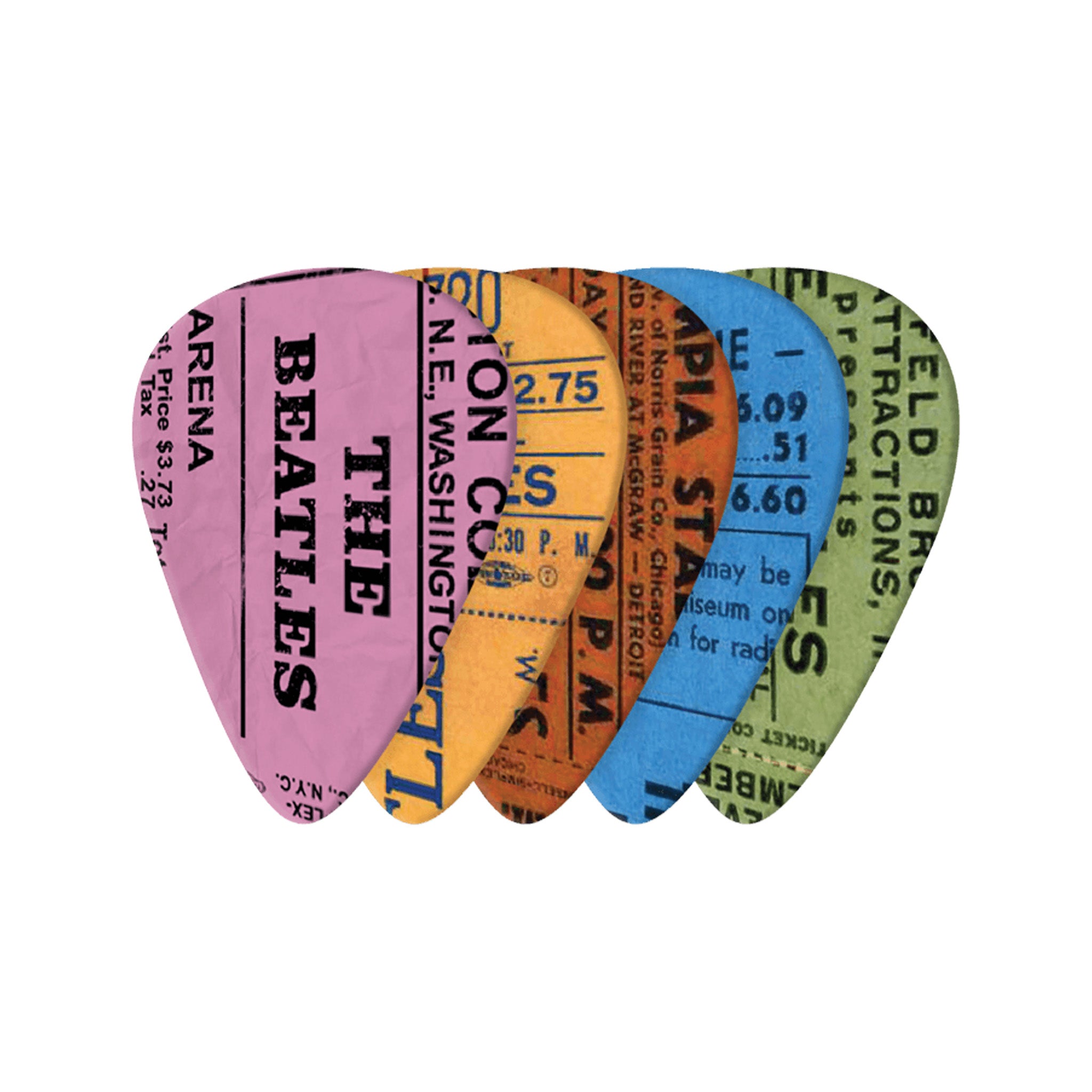 D'Addario 10-Pack Medium 0.70mm Guitar Picks Inspired by The Beatles 1964 US Tour Ticket Stubs