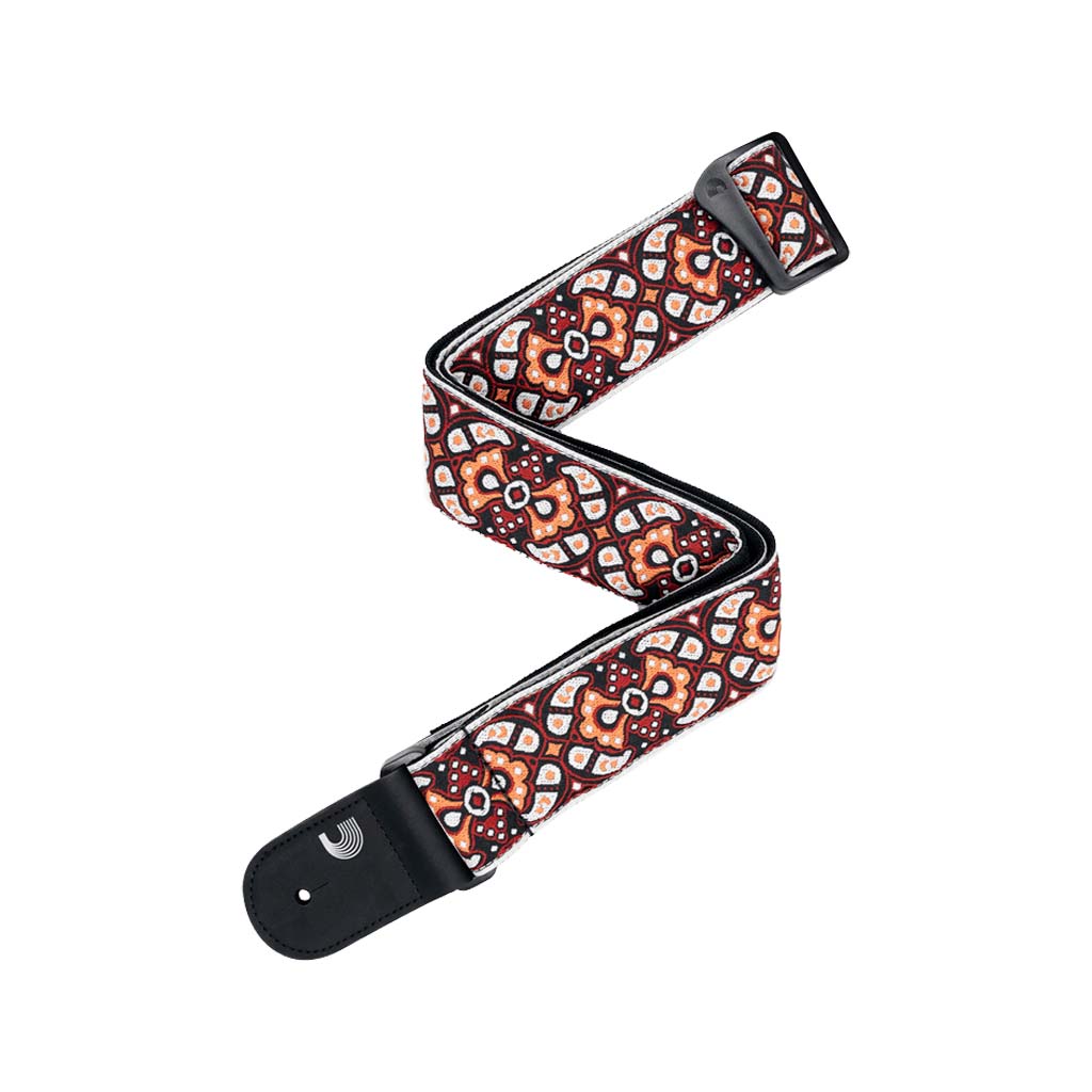D'Addario Red/Orange Eco-Comfort Jacquard Woven Guitar Strap for Electric, Acoustic & Bass Guitars