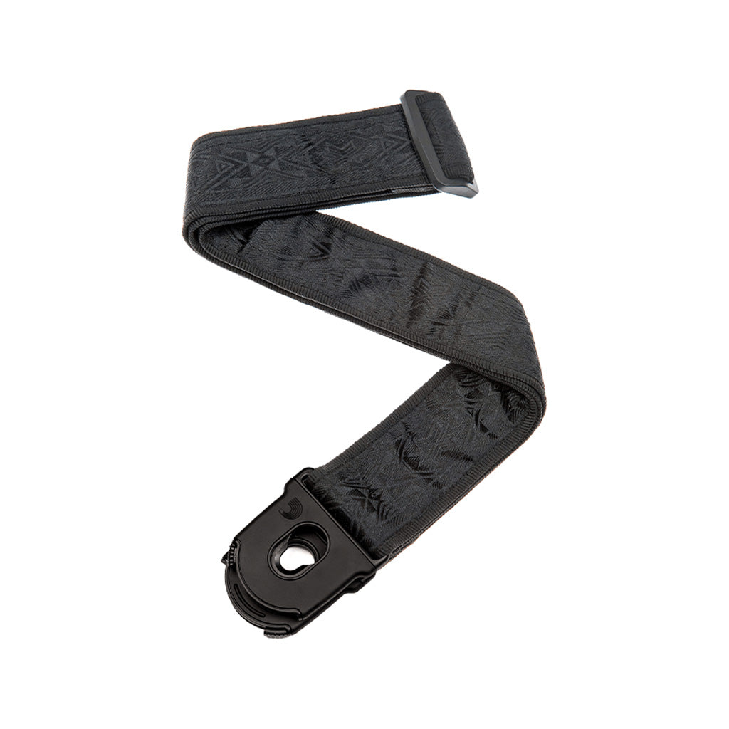 D'Addario 50mm Planet Lock Black Satin Guitar and Bass Guitar Strap for Live and Studio Use