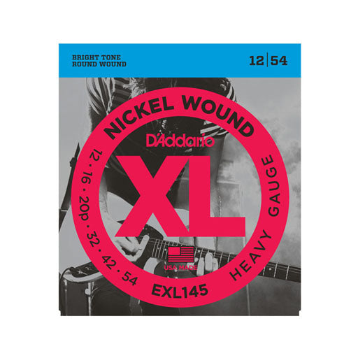 D'Addario Heavy Gauge EXL145 Nickel Wound Electric Guitar Strings, 12-54 with Plain 3rd