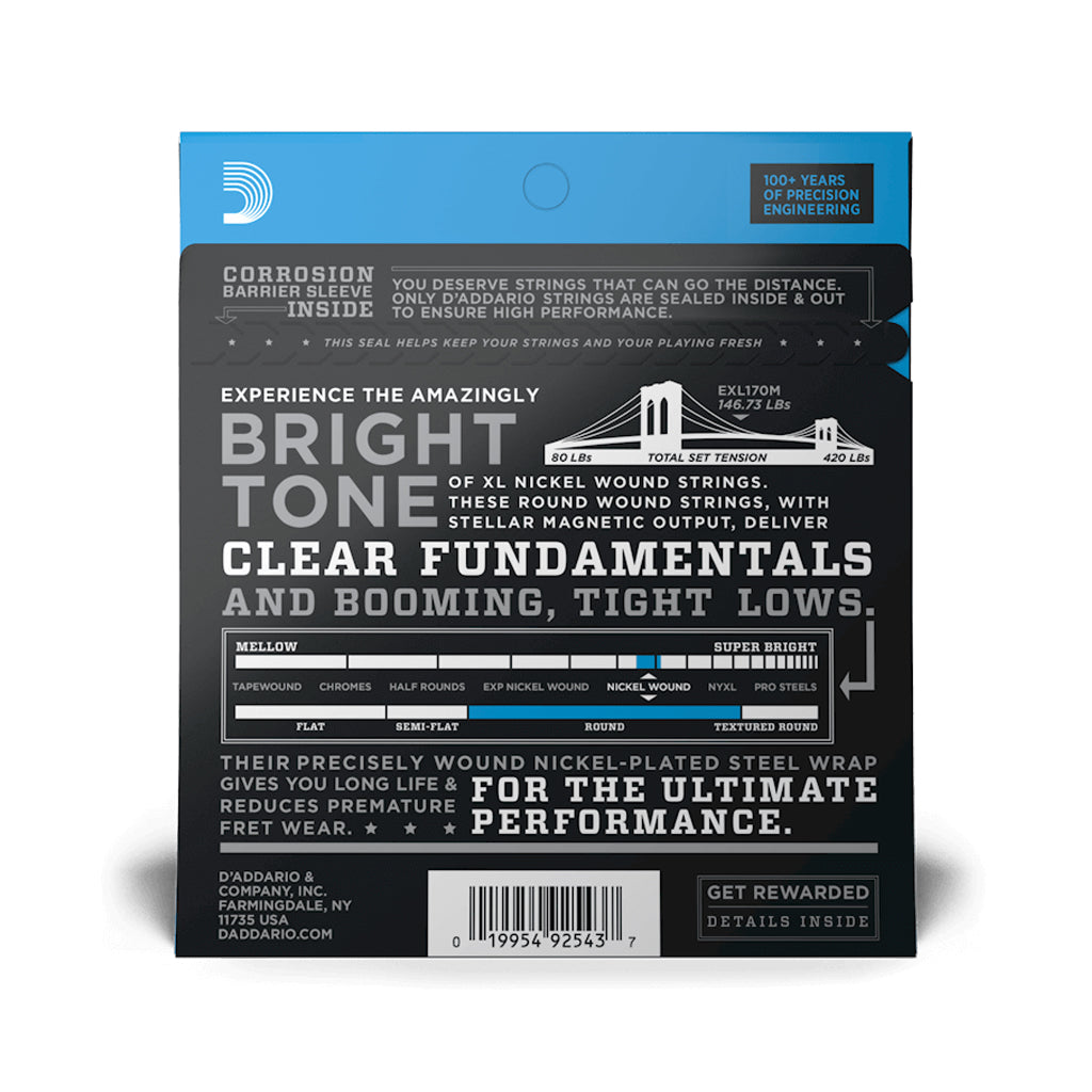 D'Addario EXL170M Medium Scale Nickel Wound Electric Bass Guitar Strings, Light Gauge (45-100)