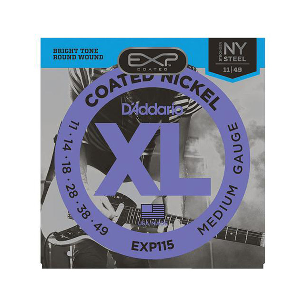 D'Addario EXP115 Coated Nickel Wound Electric Guitar Strings for Medium, Blues, and Jazz Styles with Gauge 11 - 49