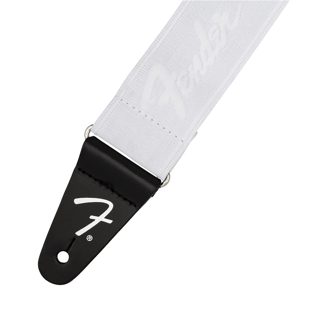 Fender White/White 2-inch Elastic Running Logo Comfort Guitar Strap