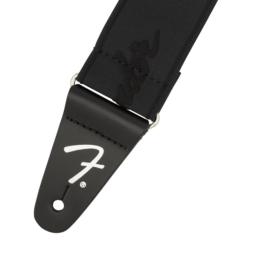 Fender Comfortable 2-Inch Black/Black Running Logo Weighless Guitar Strap