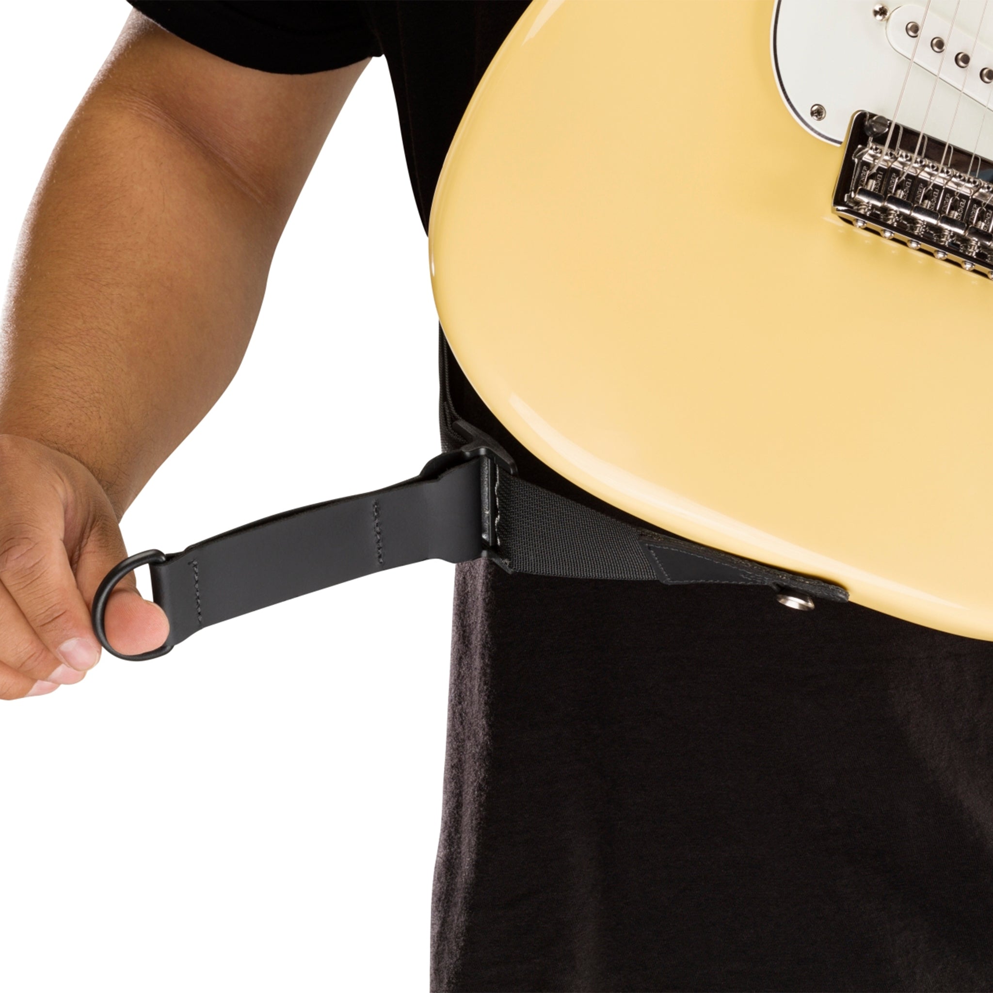 Black Rayon Fender Guitar Strap with Right Height Strap Adjustment System