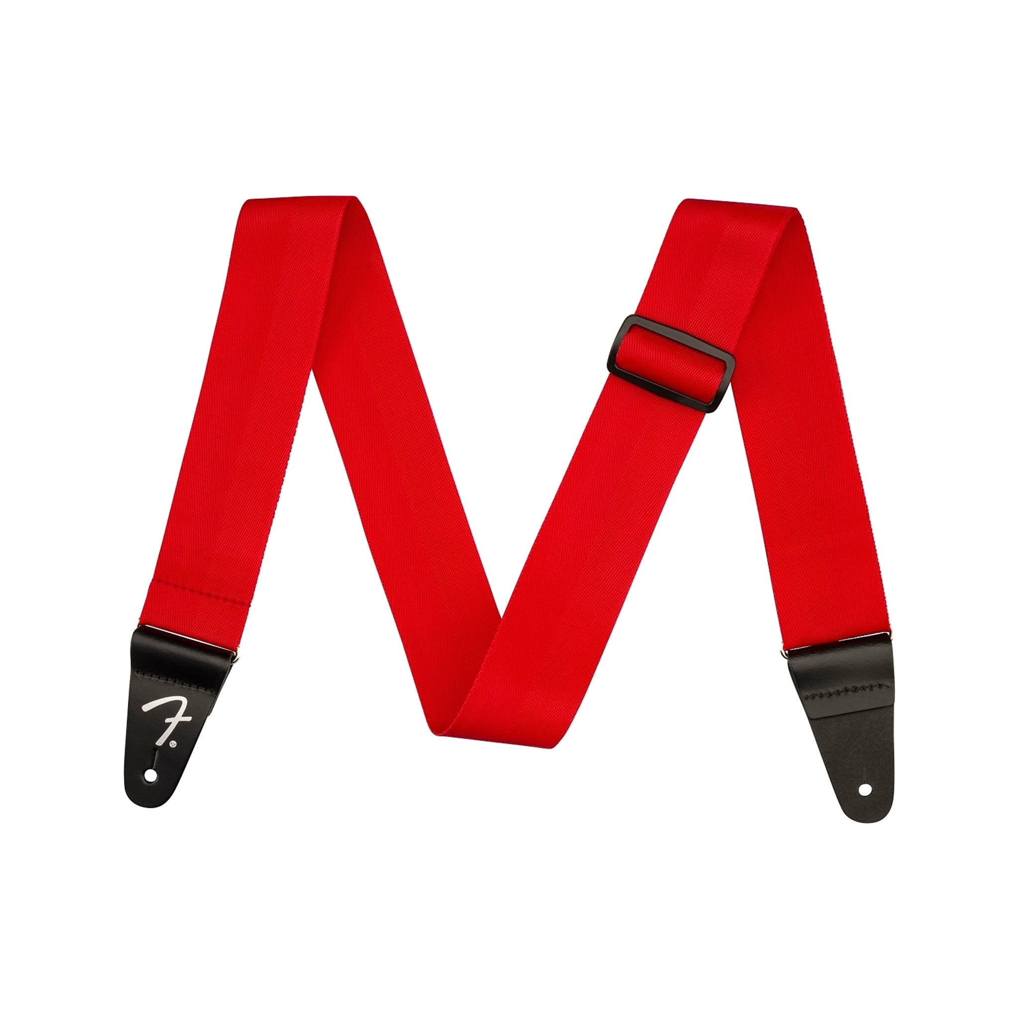 Red Fender Adjustable Polypropylene Guitar Strap with 'F' Leather Ends