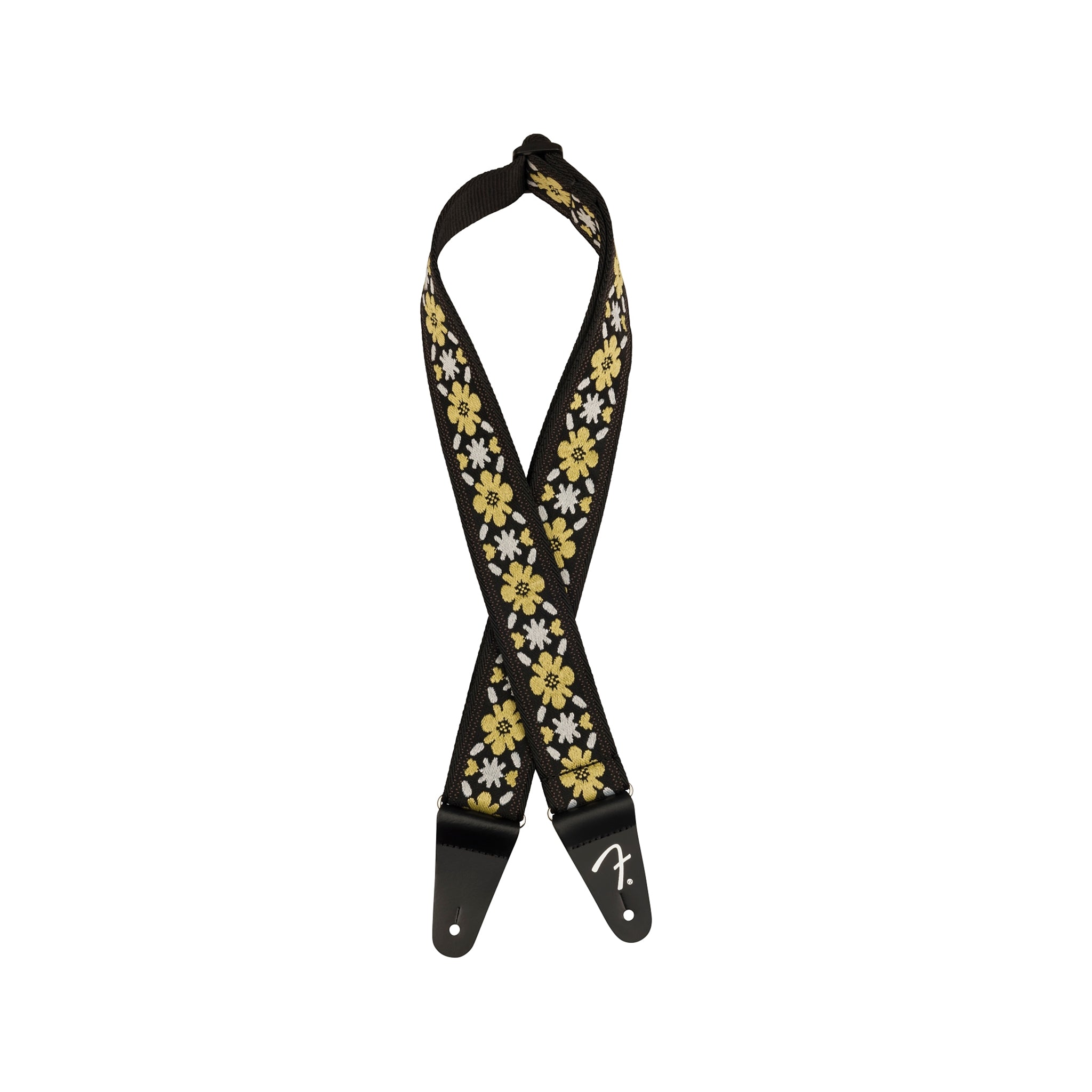 Fender Pasadena Woven Style Electric Guitar Strap in Vibrant Yellow Clover Pattern