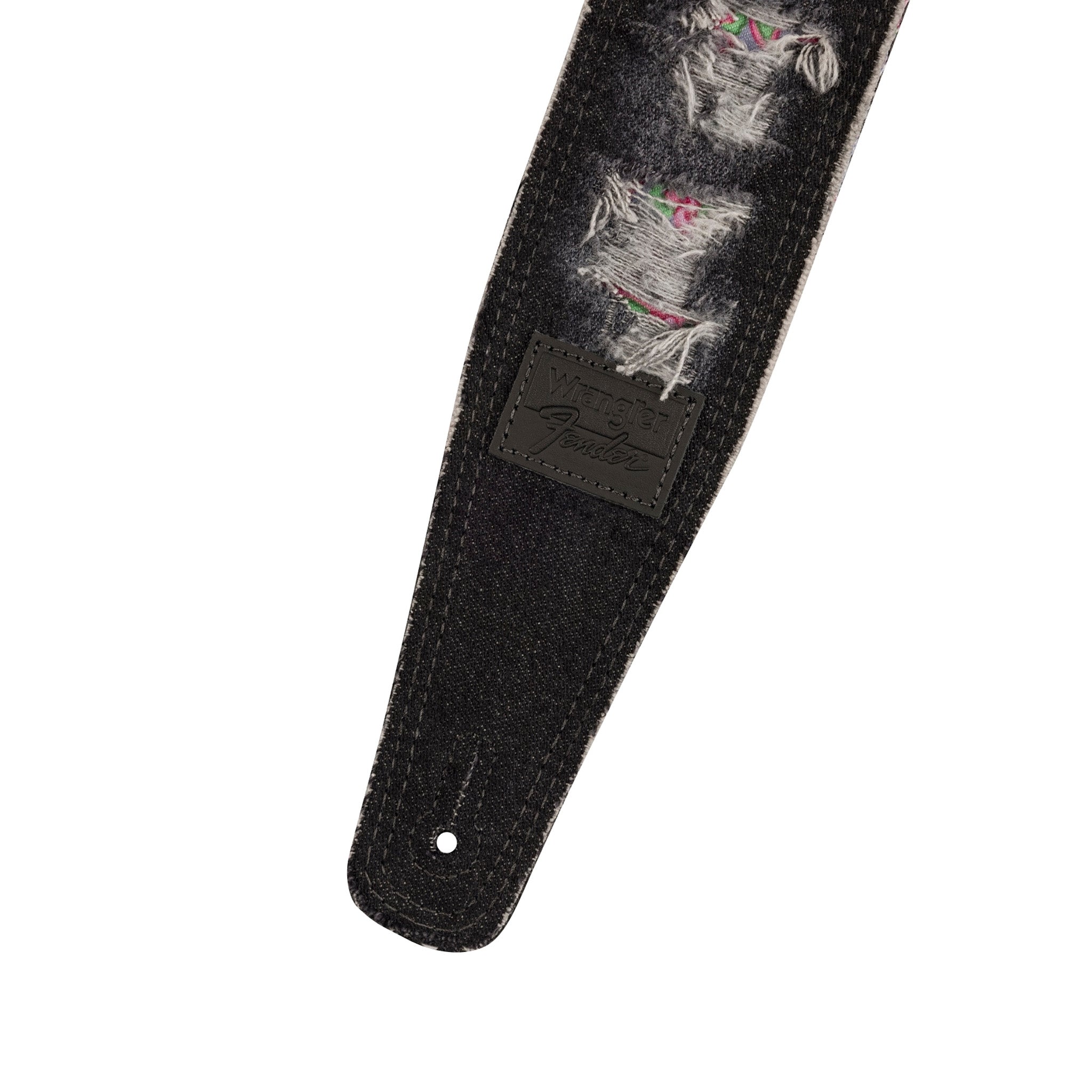 Black Fender X Wrangler Ripped Paisley Design Denim Guitar Straps for Music Enthusiasts