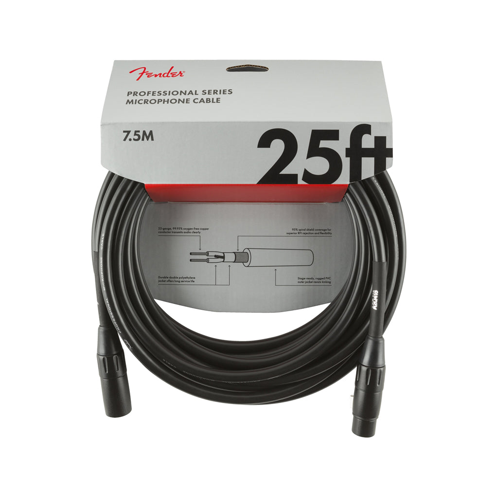 25ft Black Fender Professional Series High - Quality Flexible Microphone Cable