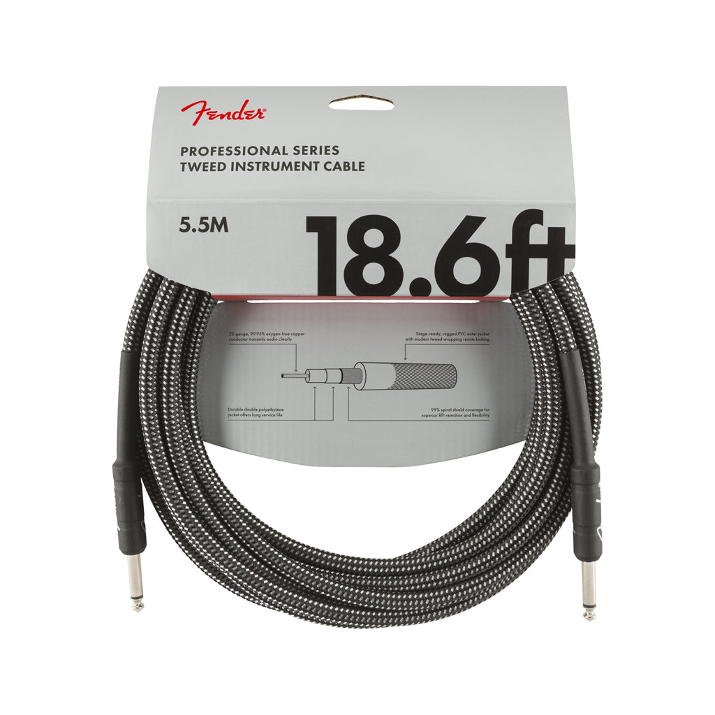 18.6ft Grey Tweed Fender Professional Instrument Cable for Reliable Performance