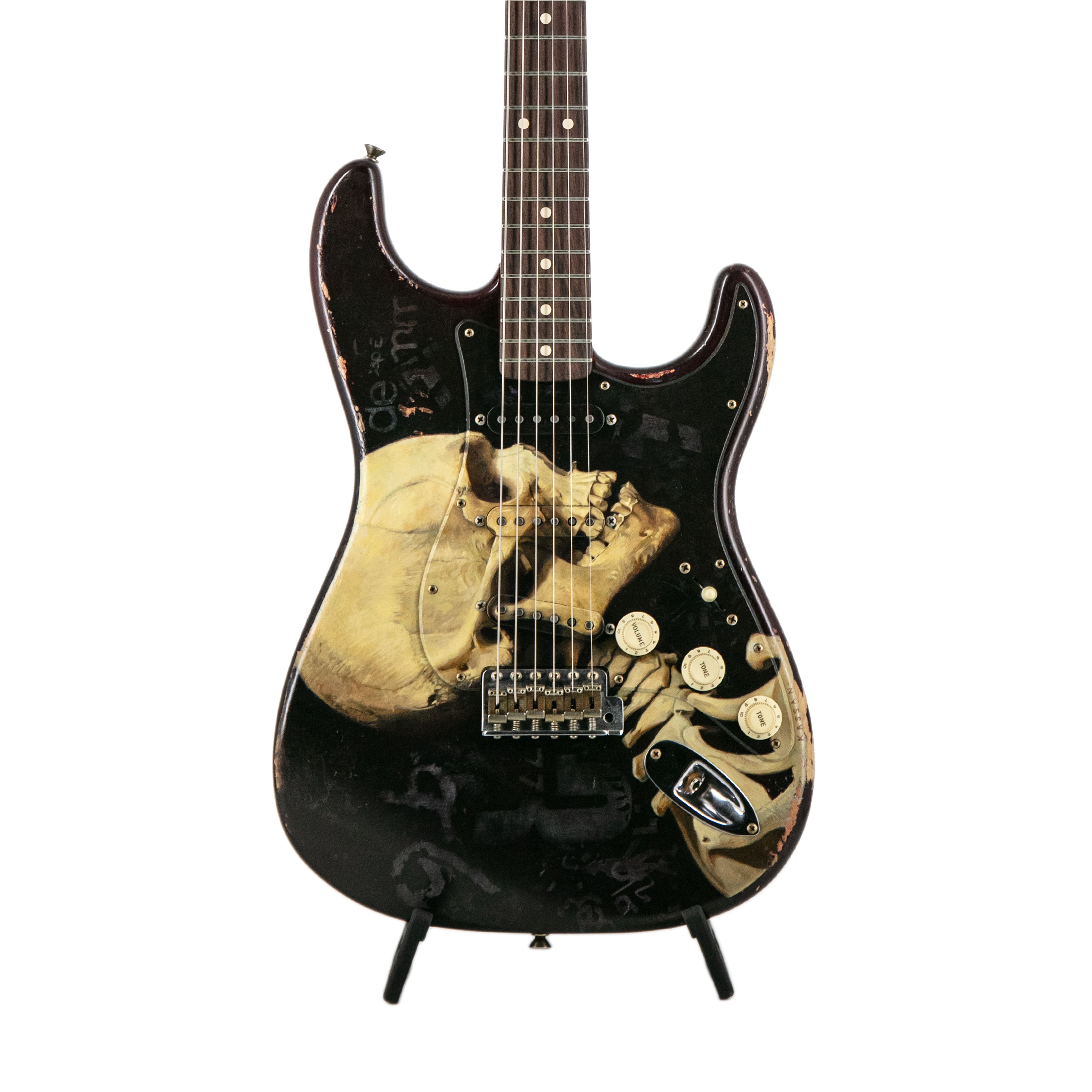 Fender Custom Shop Prestige Limited Edition Paul Waller Masterbuilt Skull Stratocaster Electric Guitar in Dark Ruby Red Skull Design