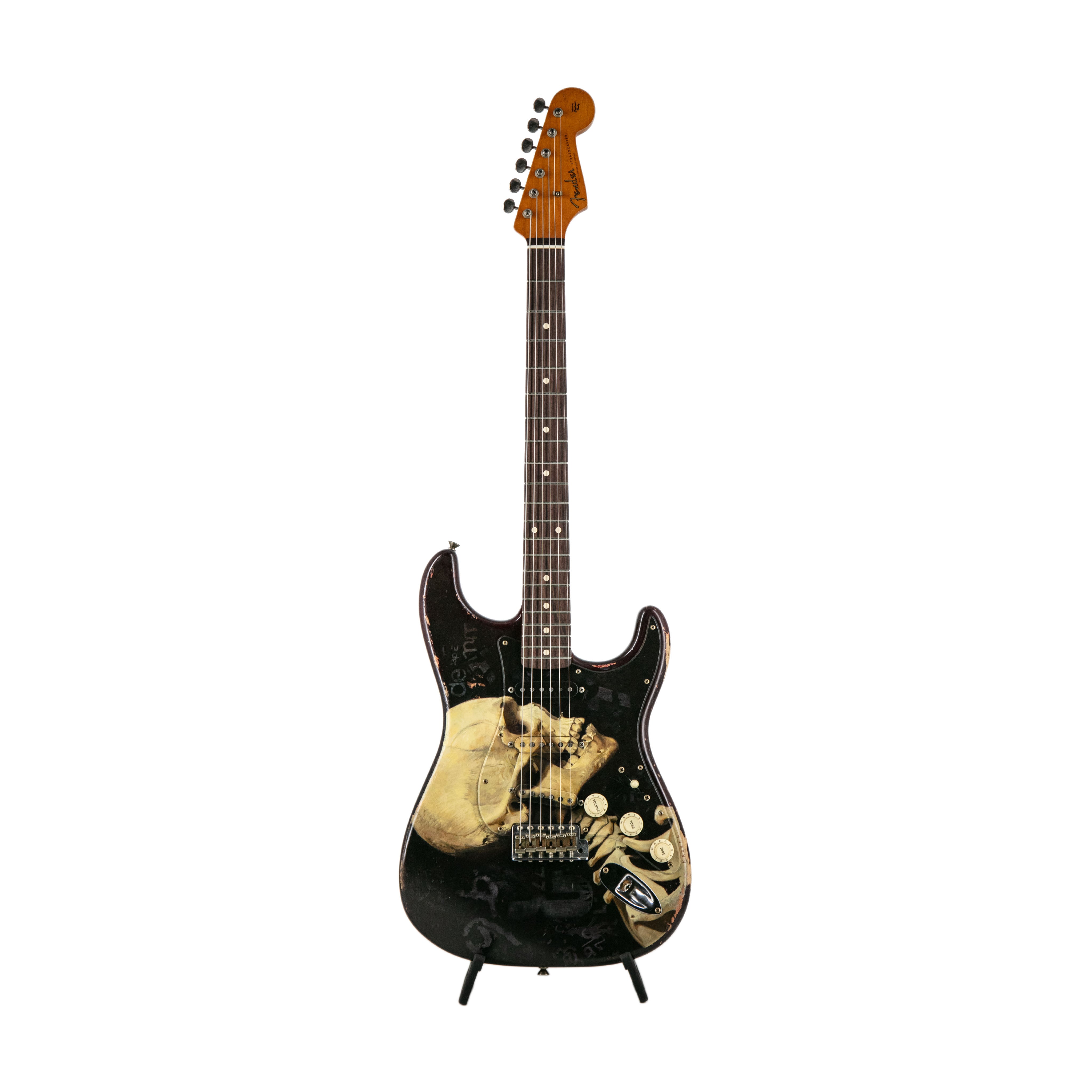 Fender Custom Shop Prestige Limited Edition Paul Waller Masterbuilt Skull Stratocaster Electric Guitar in Dark Ruby Red Skull Design