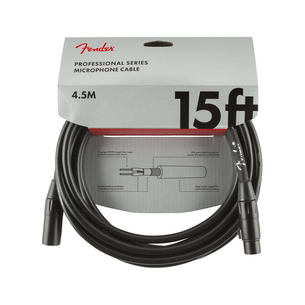 15ft Black Fender Professional Grade Microphone Cable for Reliable Use
