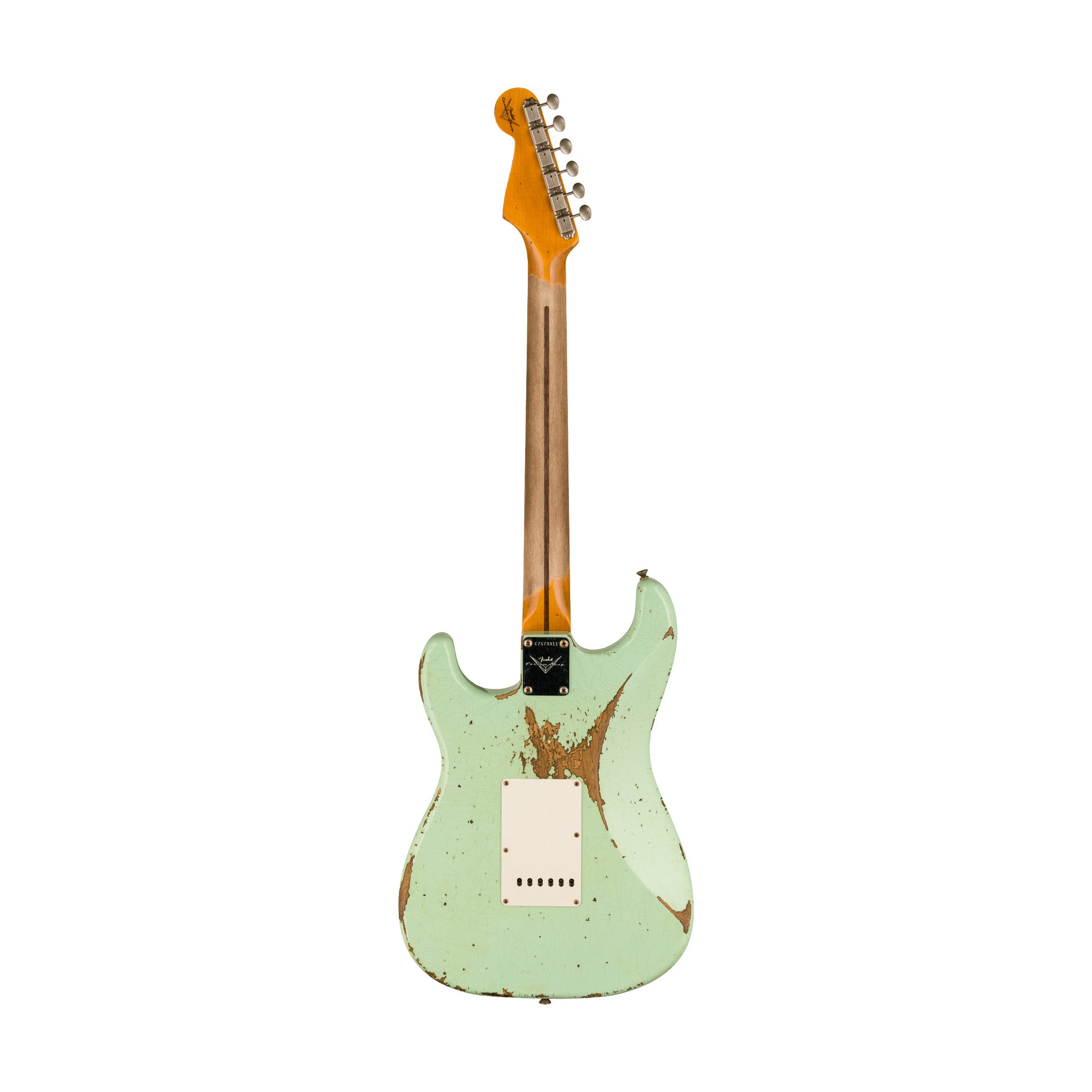 Fender Custom Shop 1957 Stratocaster Electric Guitar with Heavy Relic Finish in Aged Surf Green Color