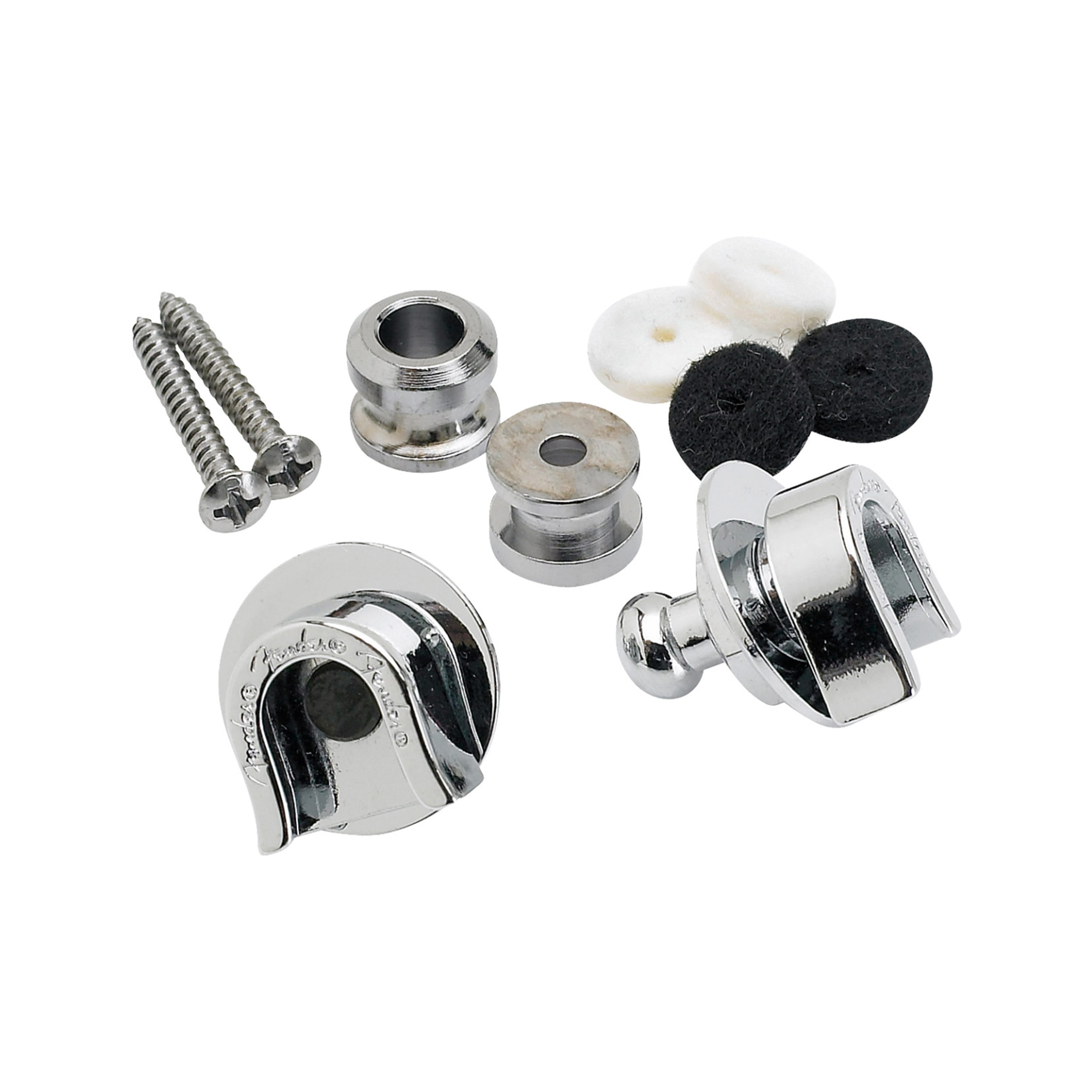 Chrome Fender Guitar and Bass Security Strap Locks with Buttons Set