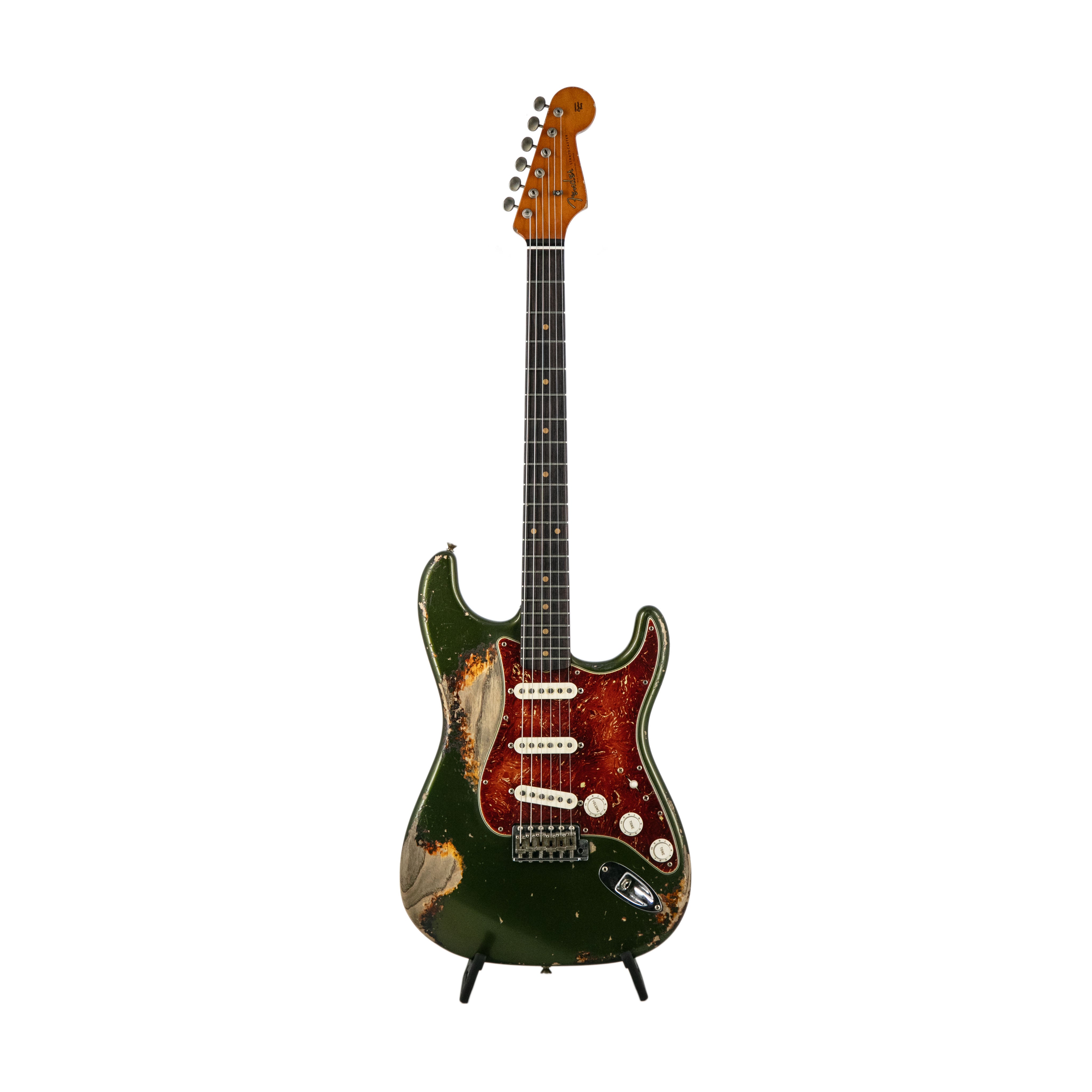 Fender Custom Shop Limited Edition Levi Perry Masterbuilt 1962 Stratocaster Electric Guitar with Heavy Relic Finish in Cadillac Green and 3 - Tone Sunburst Colors