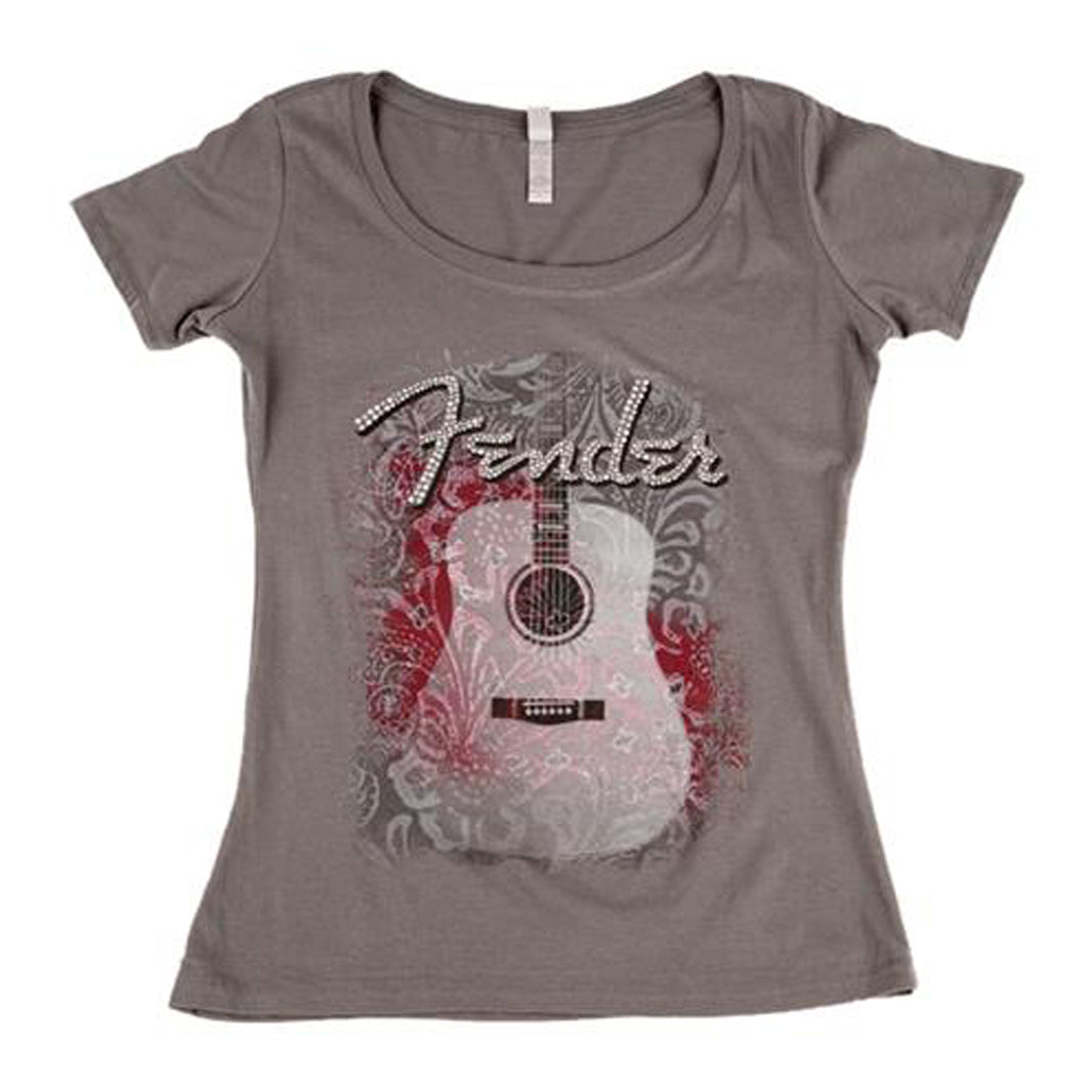 Fender Country Western Glamour Ladies' Light Gray T-Shirt - A Fashionable Commemoration of Guitar Heritage