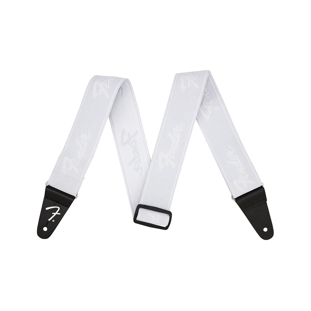 Fender White/White 2-inch Elastic Running Logo Comfort Guitar Strap