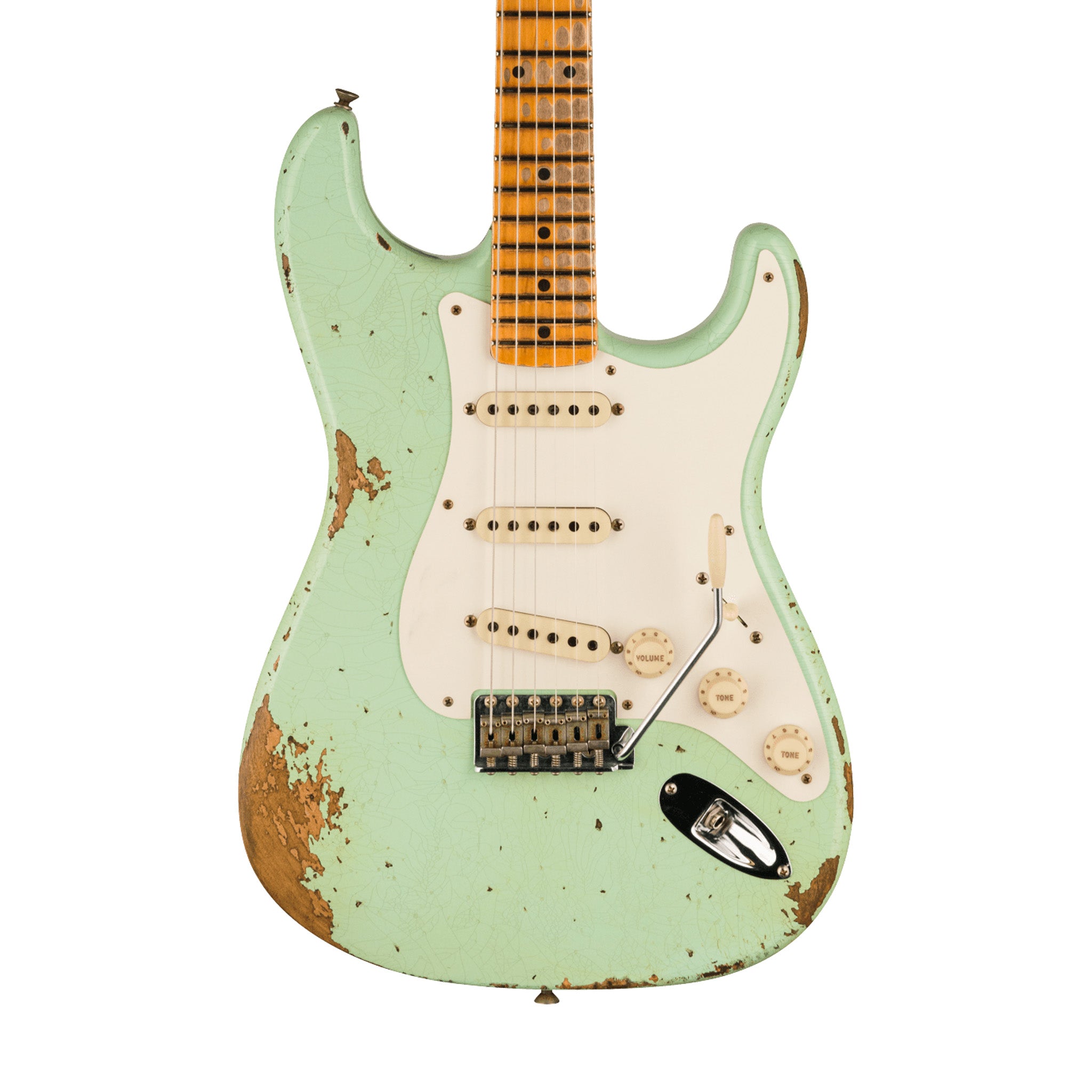 Fender Custom Shop 1957 Stratocaster Electric Guitar with Heavy Relic Finish in Aged Surf Green Color