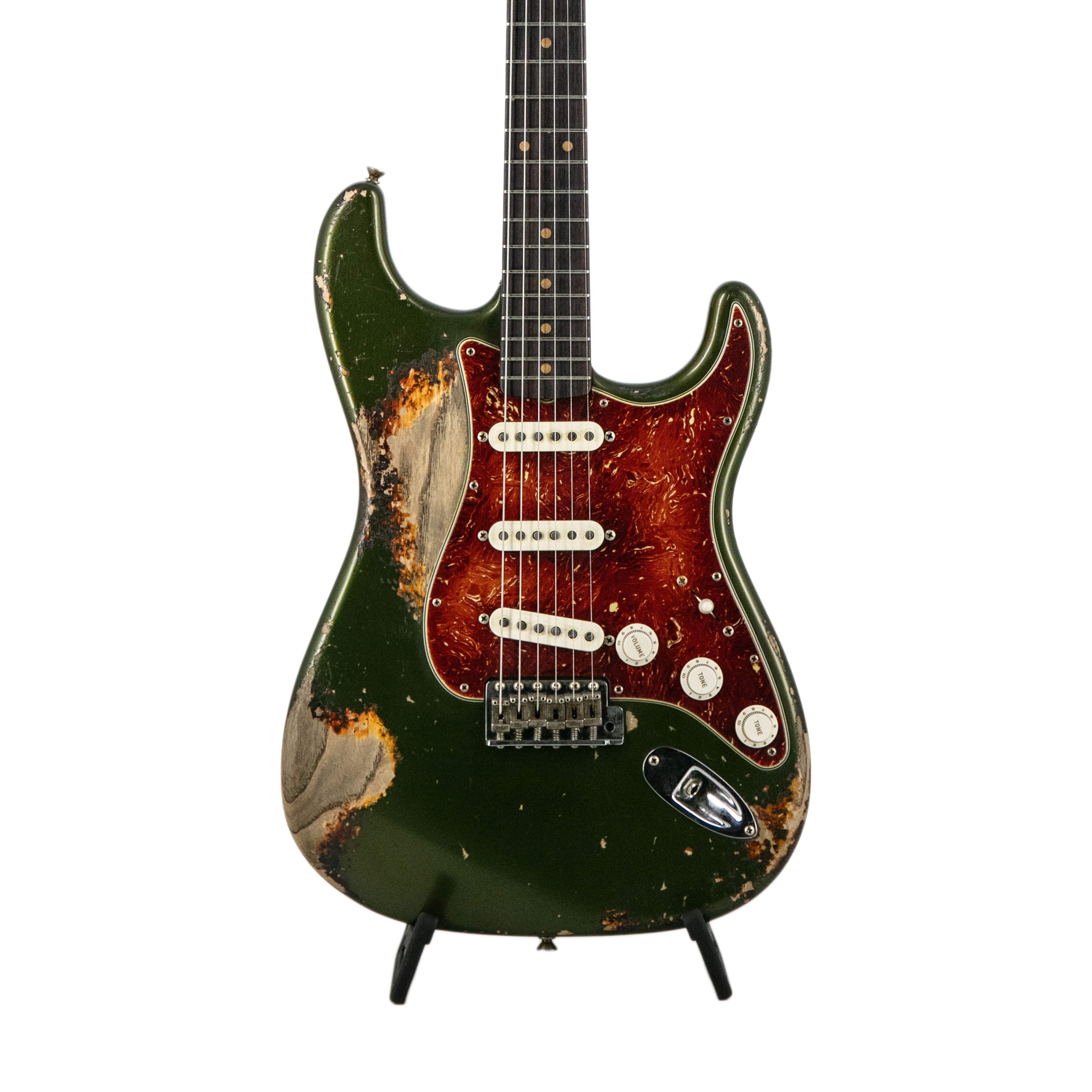 Fender Custom Shop Limited Edition Levi Perry Masterbuilt 1962 Stratocaster Electric Guitar with Heavy Relic Finish in Cadillac Green and 3 - Tone Sunburst Colors