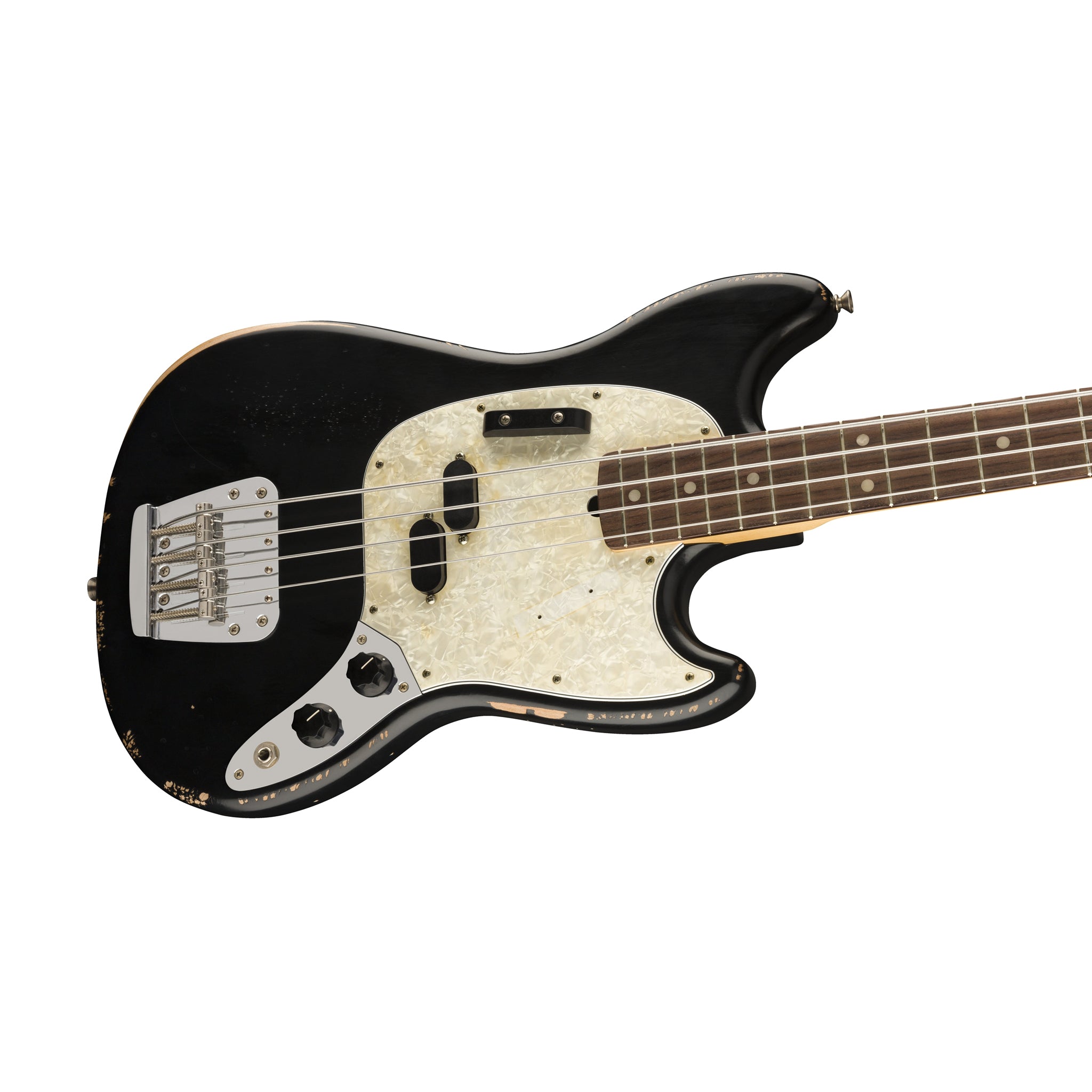 Black Fender Road Worn Mustang Bass Guitar by Justin Meldal - Johnson