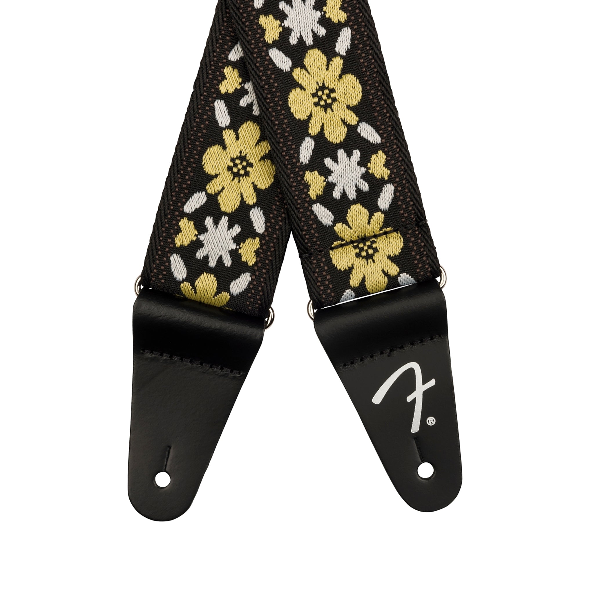 Fender Pasadena Woven Style Electric Guitar Strap in Vibrant Yellow Clover Pattern