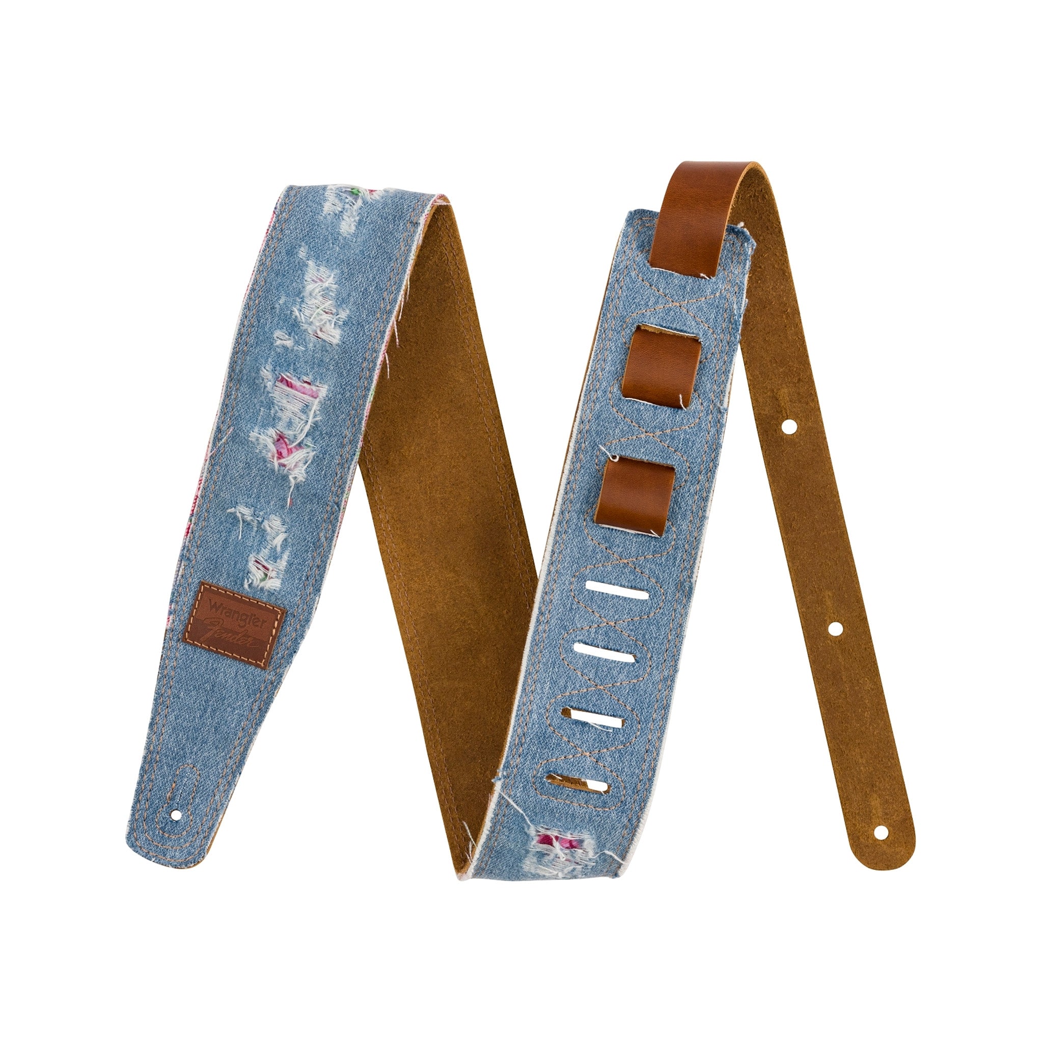 Fender X Wrangler Indigo Ripped Paisley Design Denim Guitar Straps for Musicians