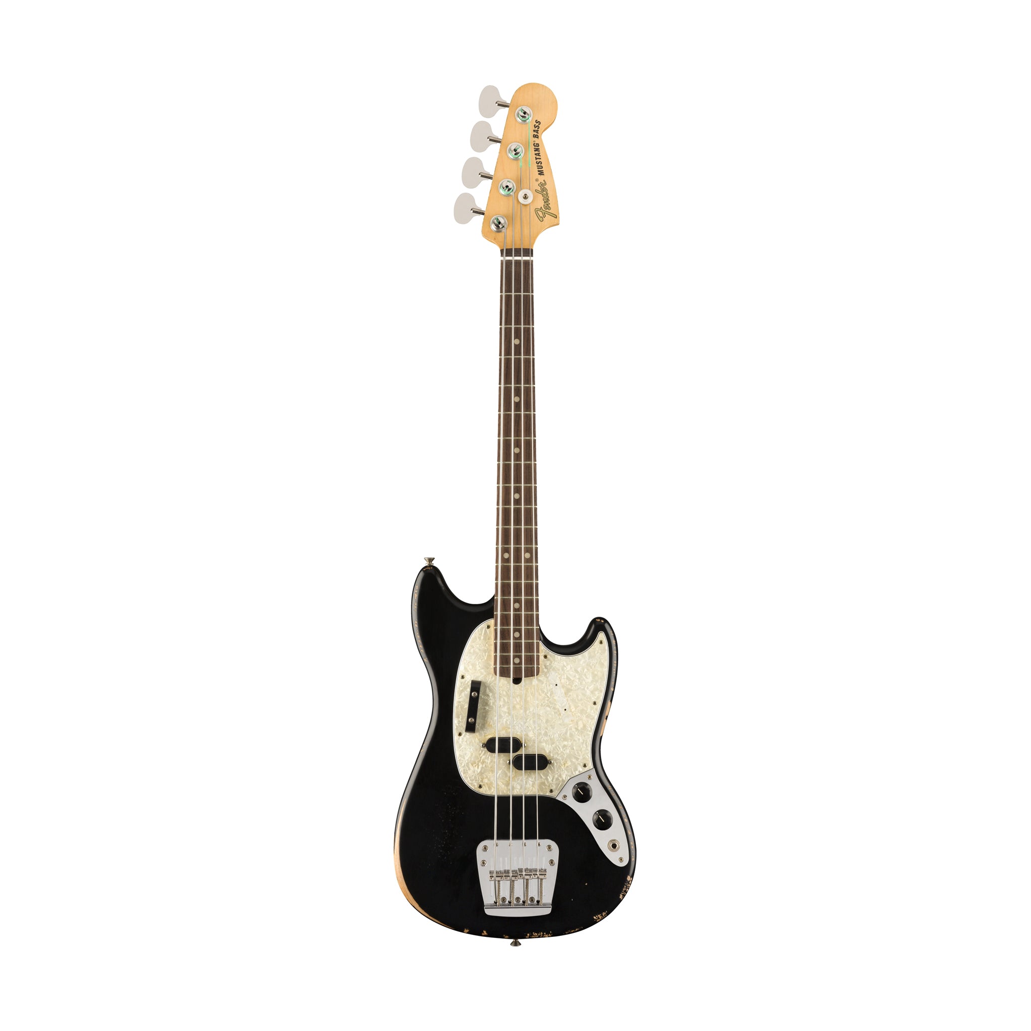 Black Fender Road Worn Mustang Bass Guitar by Justin Meldal - Johnson