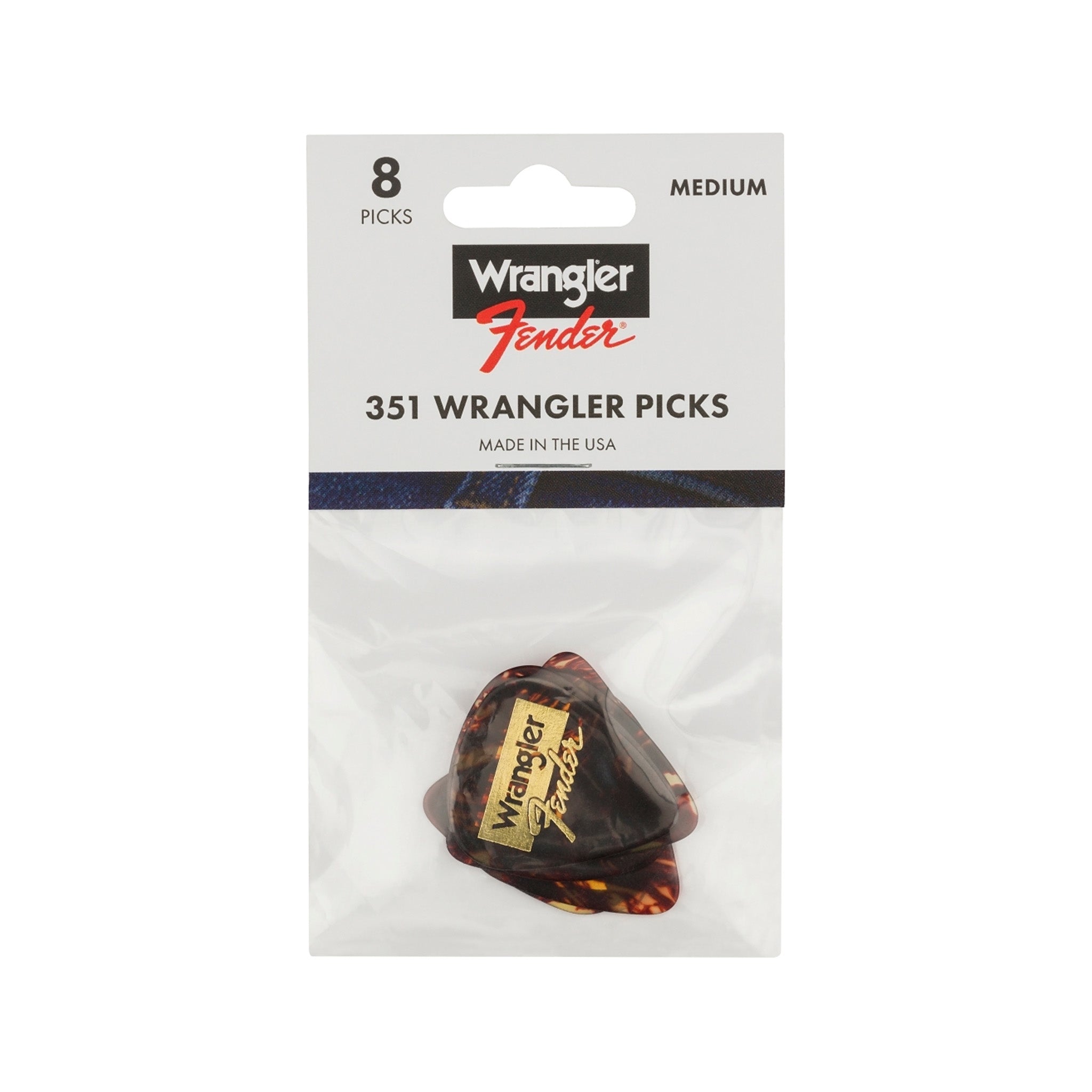 8-Pack Medium Fender X Wrangler Celluloid Guitar Picks with Gold Foil Logo