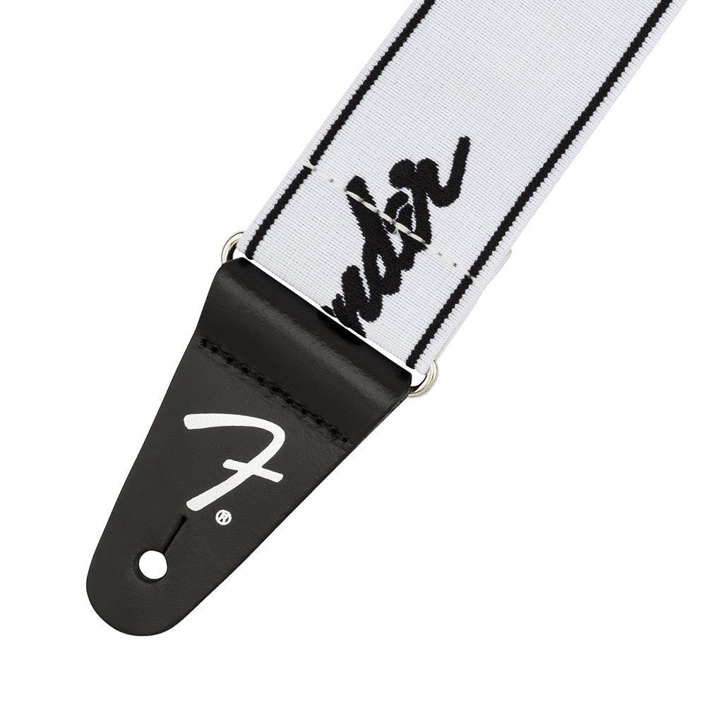 Fender 2-inch White/Black Weighless Running Logo Elastic Guitar Strap