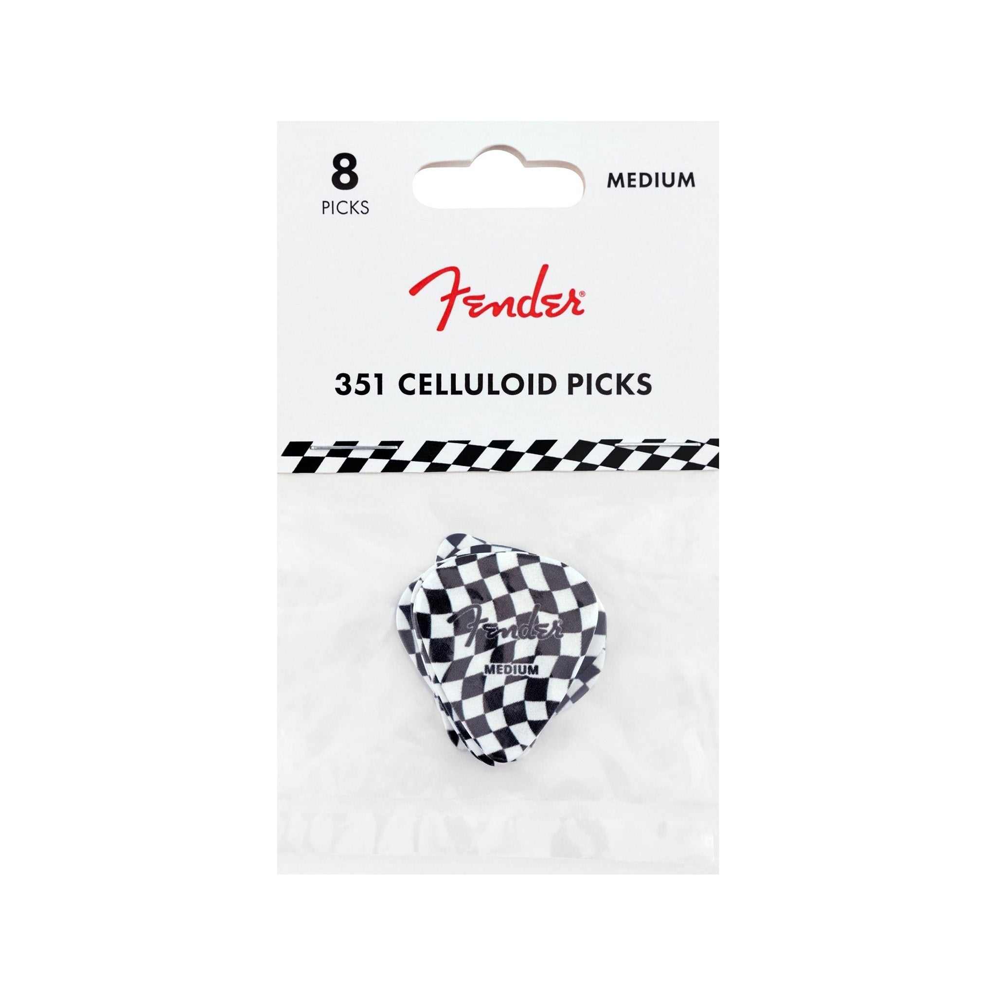 Fender 8-Pack Medium Gauge Celluloid Guitar Picks with Wavy Checkerboard Design