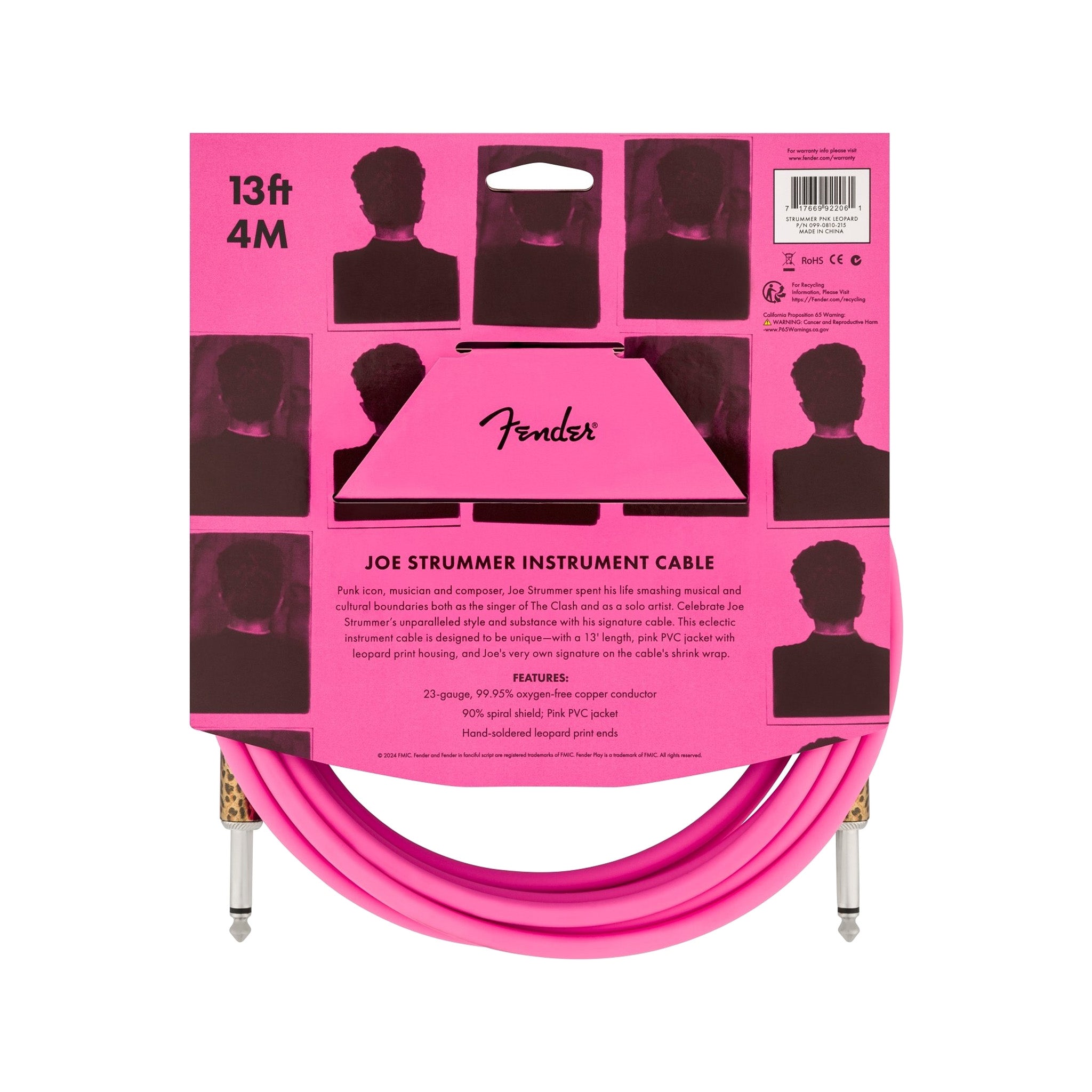 Fender Joe Strummer 13-Foot Pink Leopard Print Instrument Cable