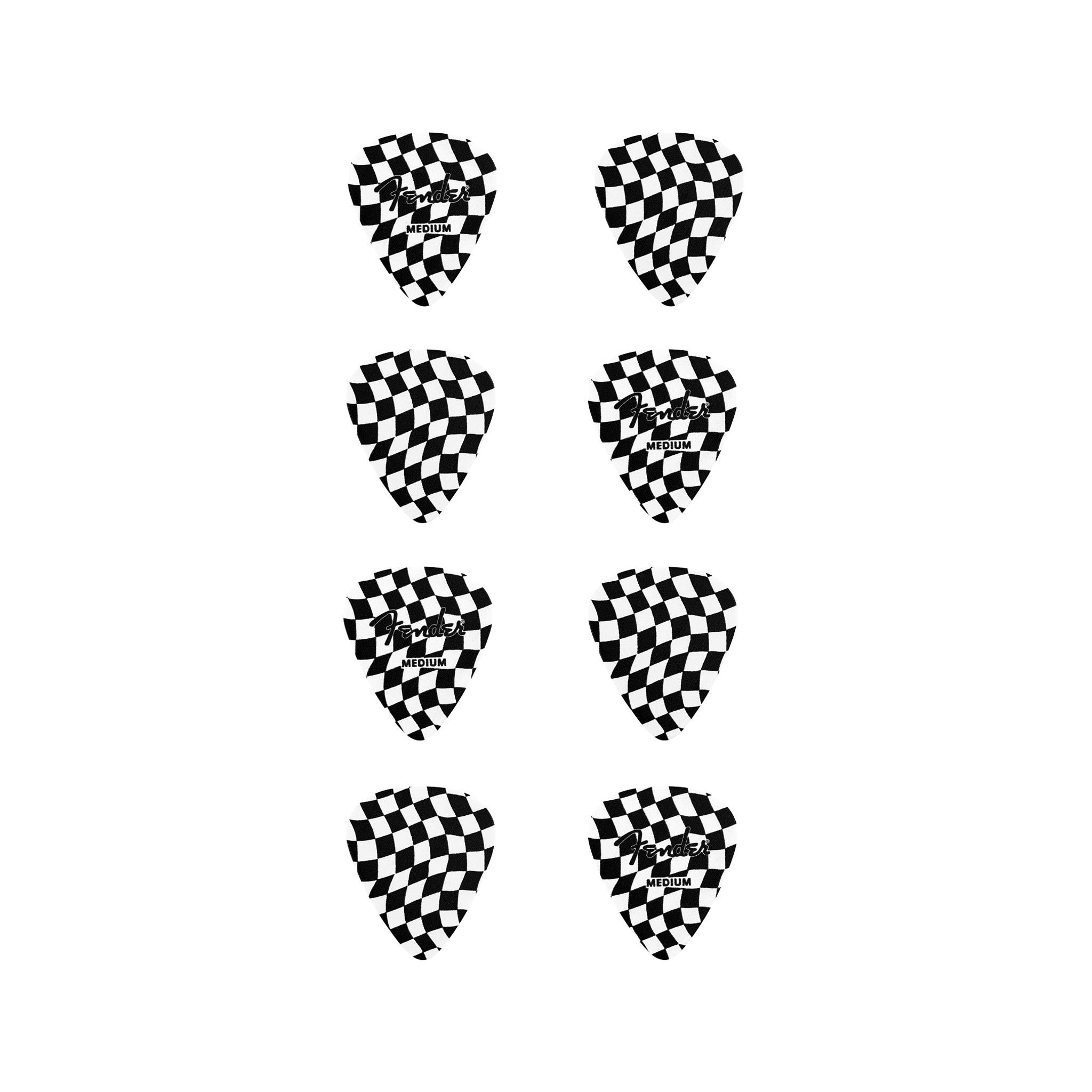 Fender 8-Pack Medium Gauge Celluloid Guitar Picks with Wavy Checkerboard Design