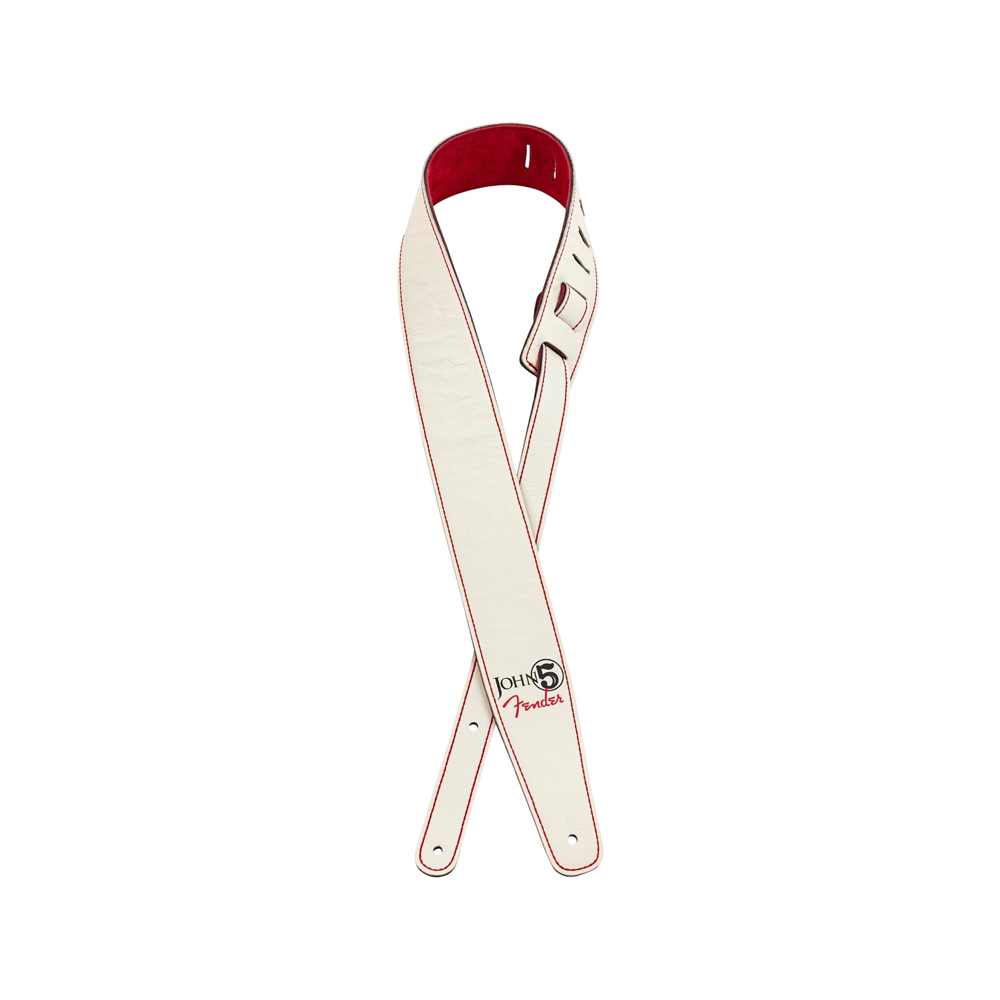 Fender John 5 Arctic White Leather Guitar Strap with Red Suede Backing