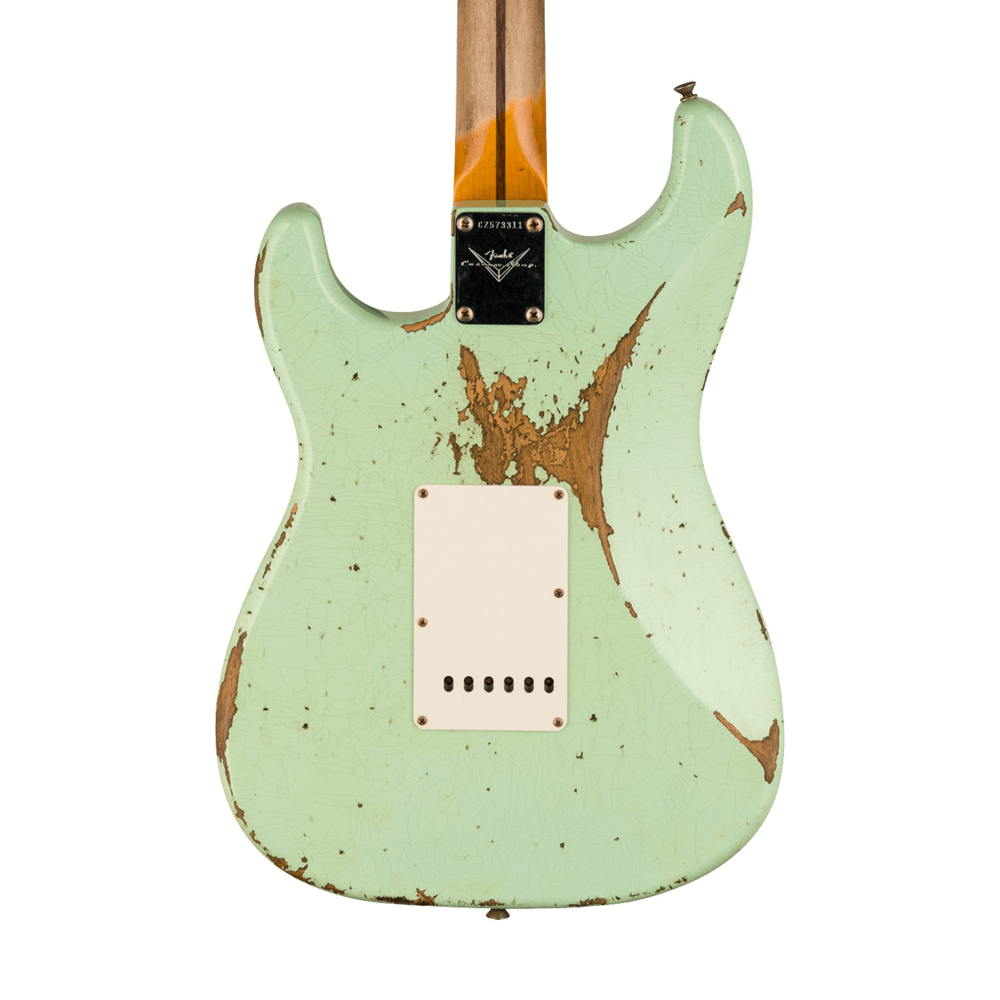 Fender Custom Shop 1957 Stratocaster Electric Guitar with Heavy Relic Finish in Aged Surf Green Color