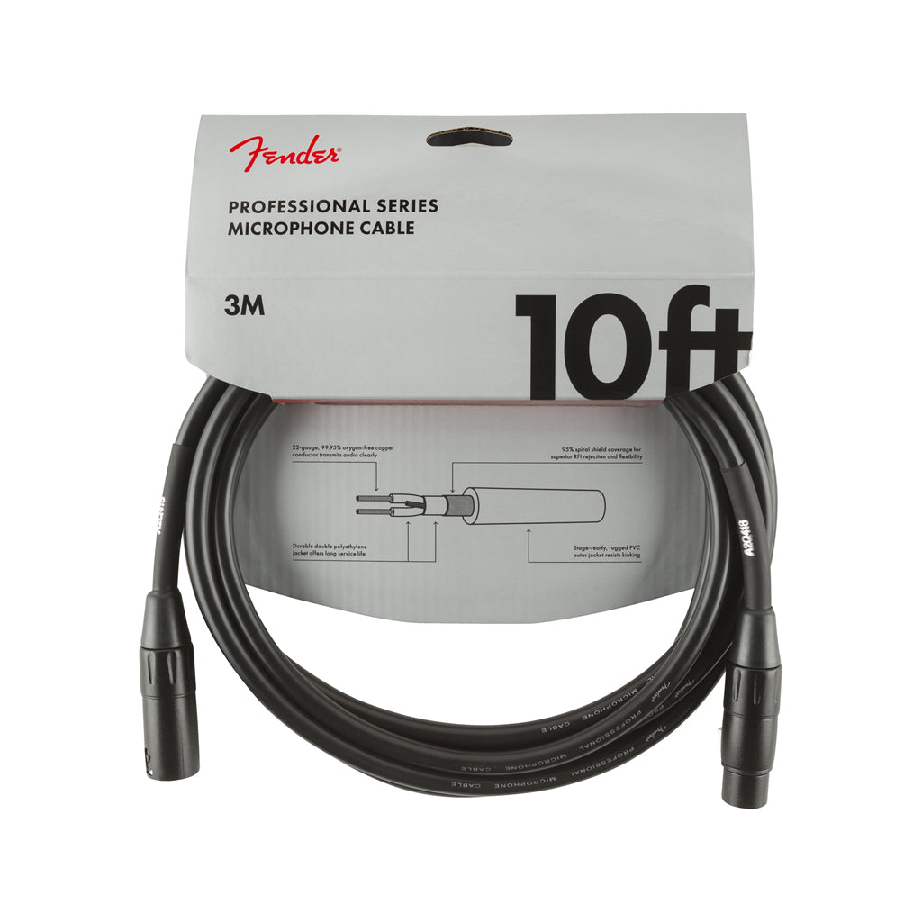 Fender Professional Grade Microphone Cable, 10 Feet Long, in Classic Black Color